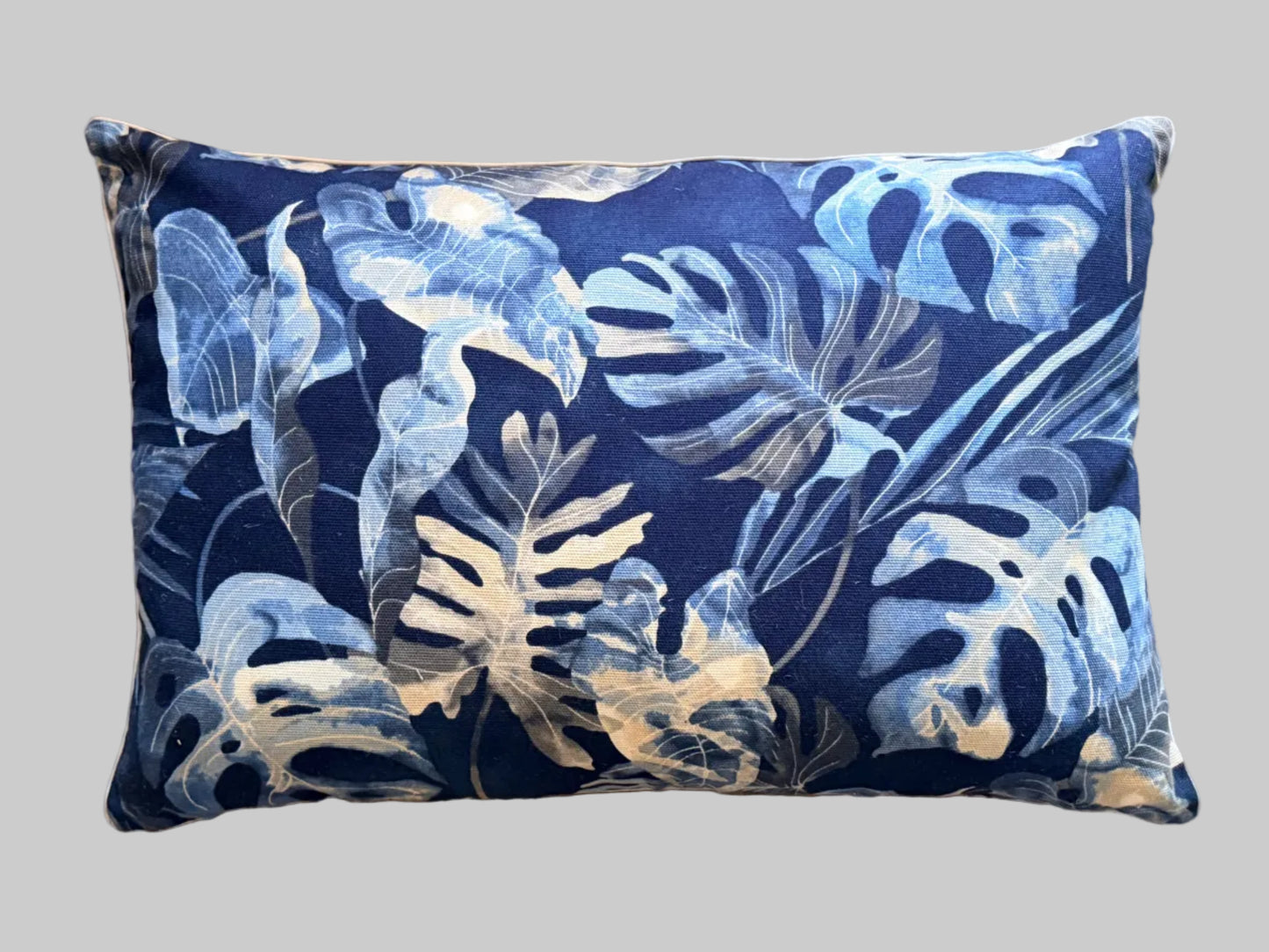 navy palm leaf lumbar cushion