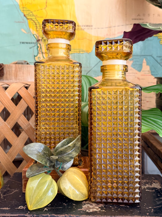 vintage amber hobnail glass decanters