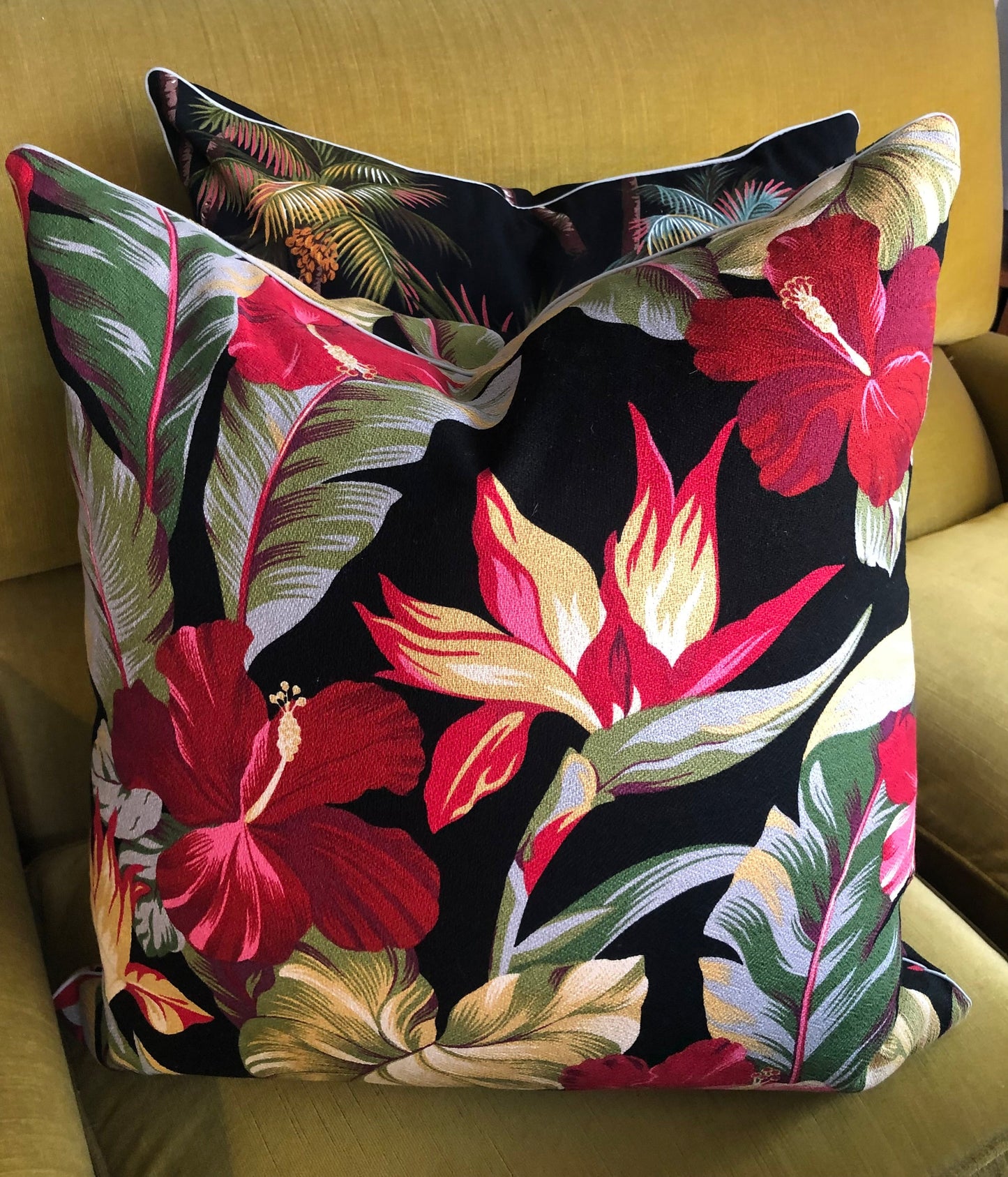 black bold hibiscus cushions