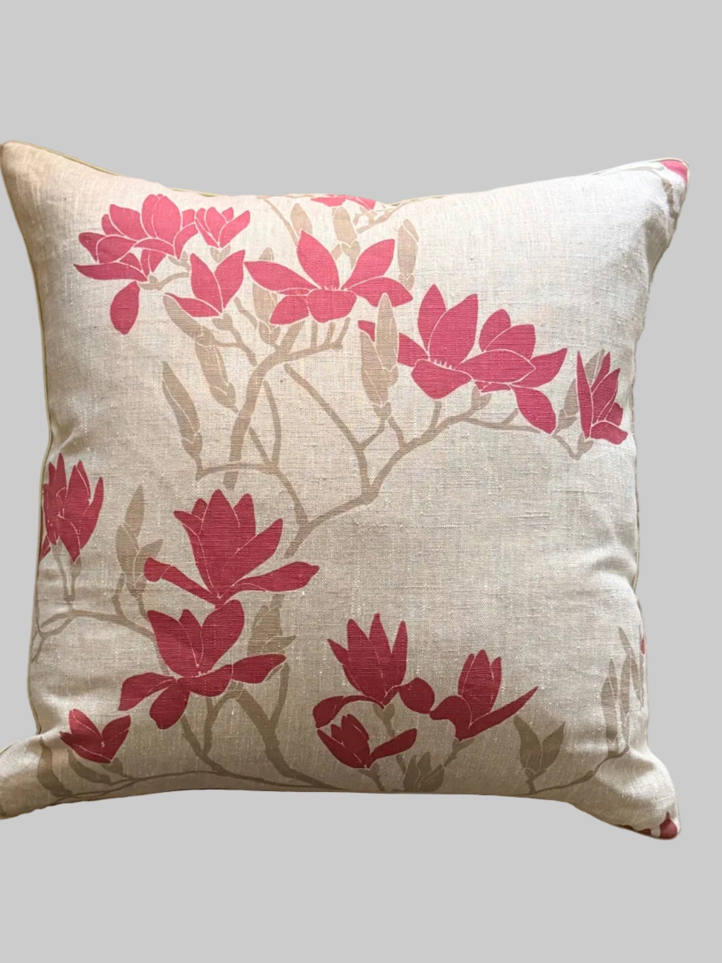 rose magnolia linen cushion