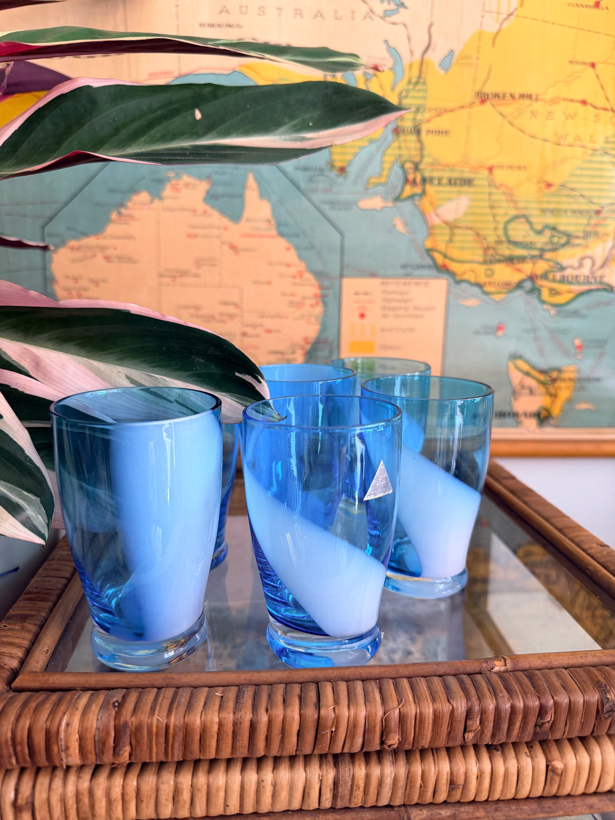 1960s Aqua Blue Glasses | Set of 6
