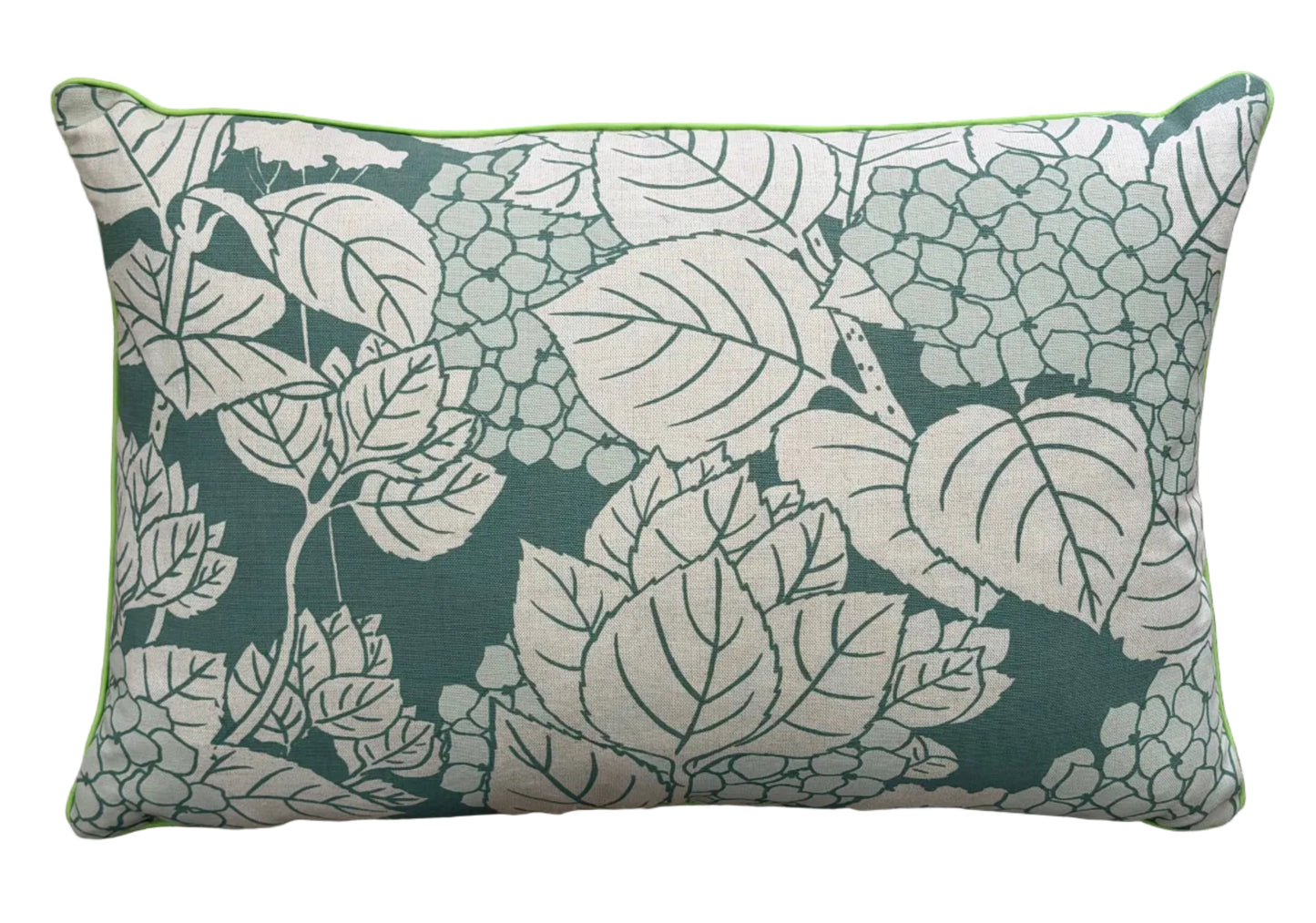 handprinted sage hydrangea  lumbar cushion