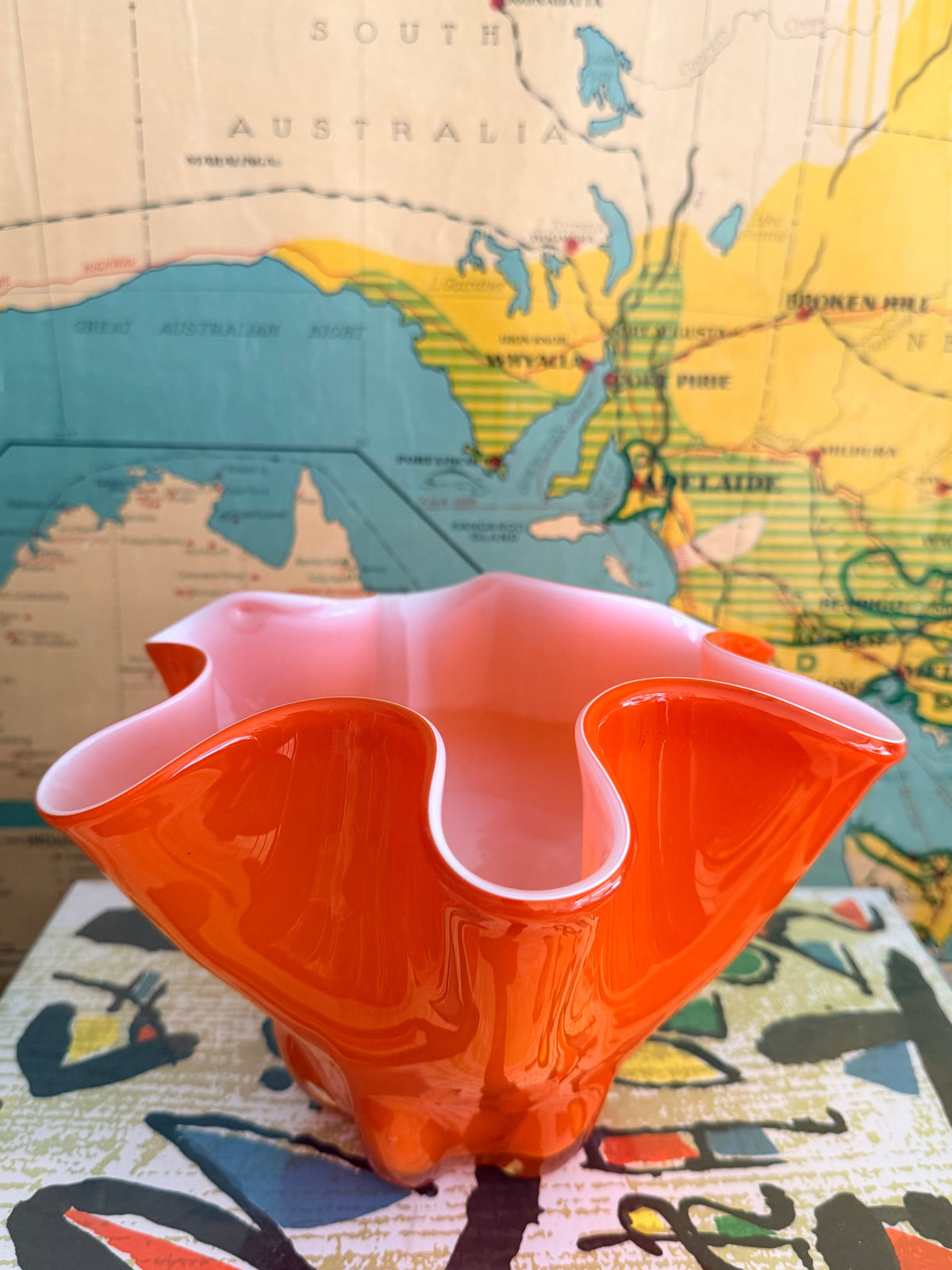 mid century orange handkerchief vase