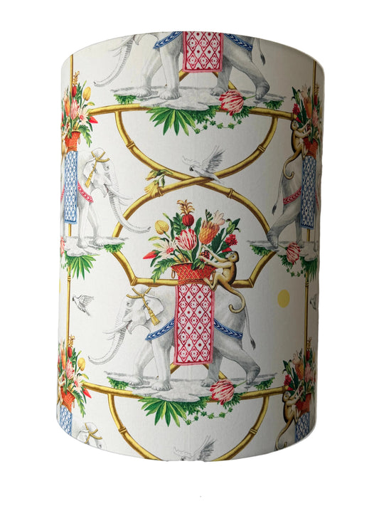 tall classic british india style lampshade with elephants and monkeys