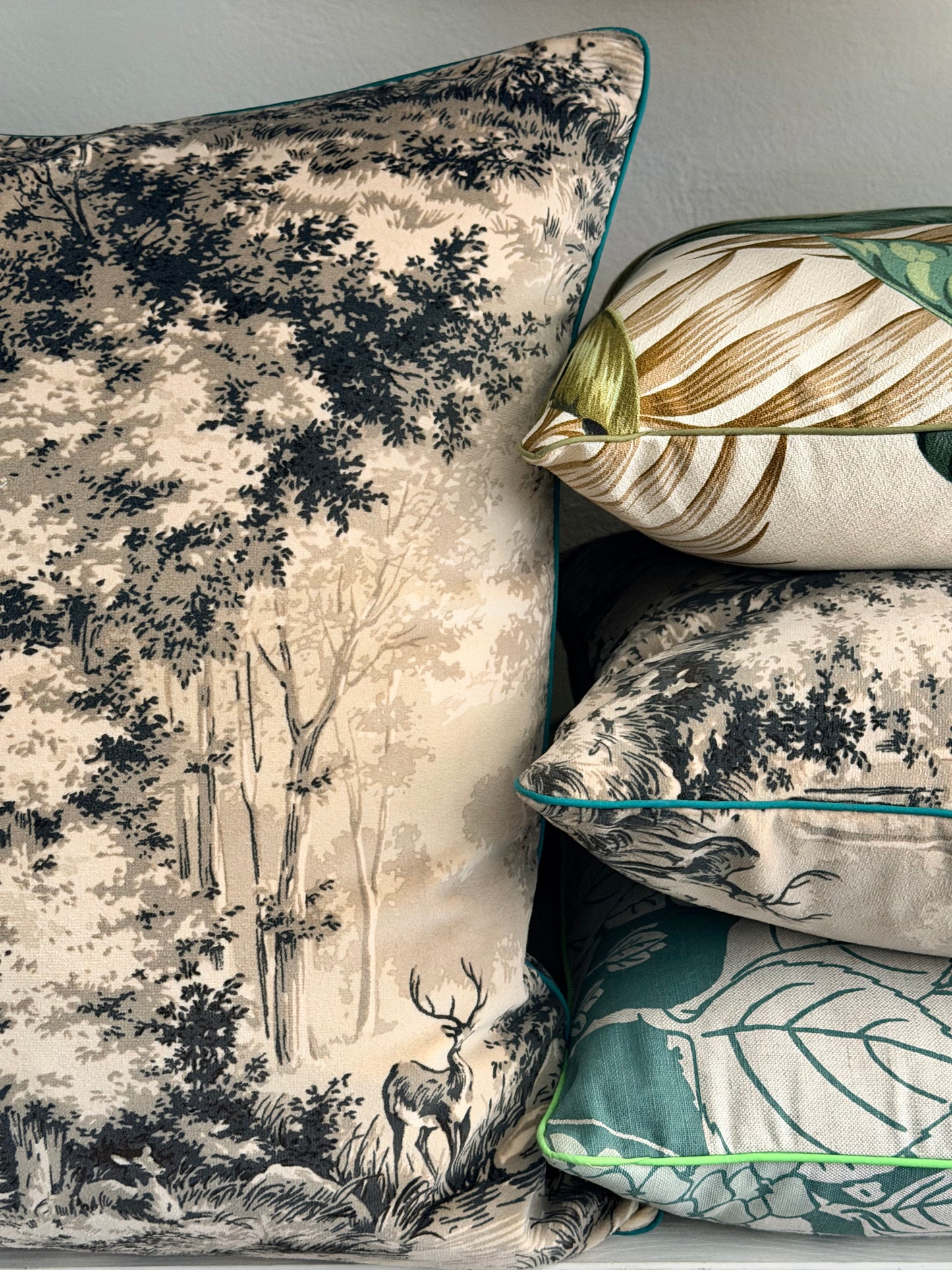 Velvet scenic woodland cushion