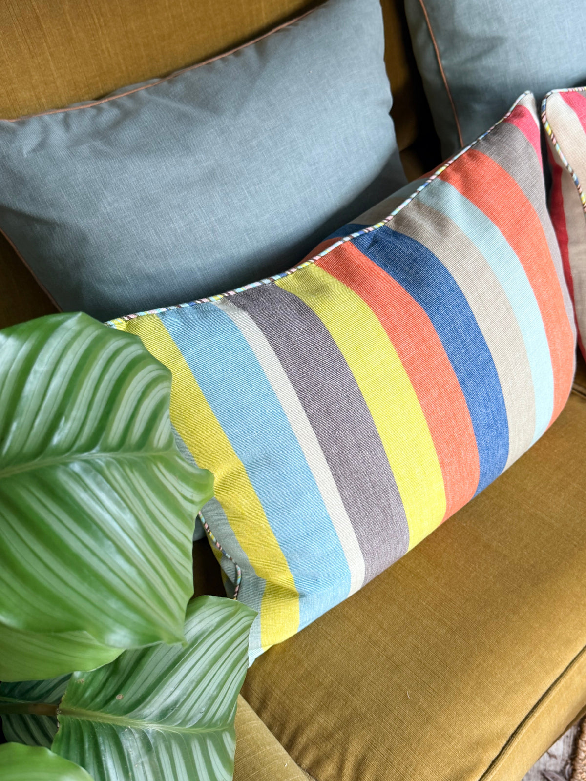 circus stripe piped lumbar cushion