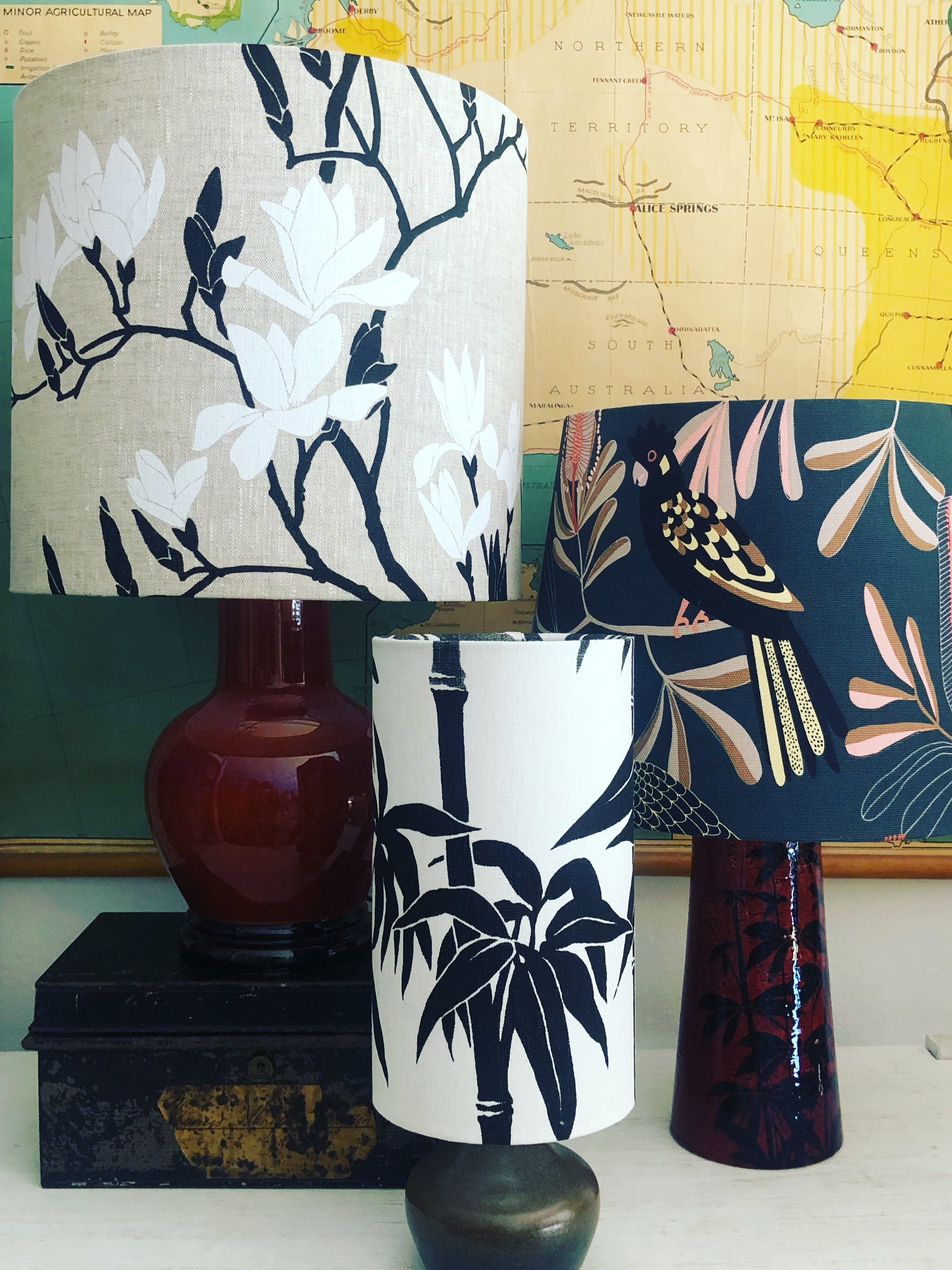lamps with handprinted lampshades