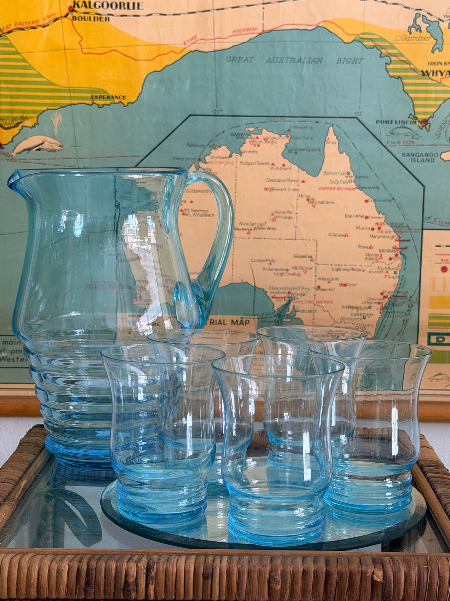 retro aqua glass set