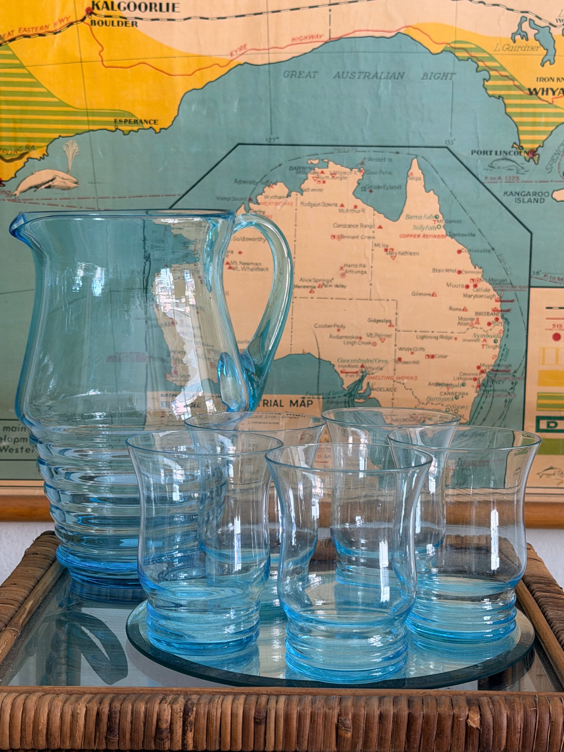 retro aqua glass set