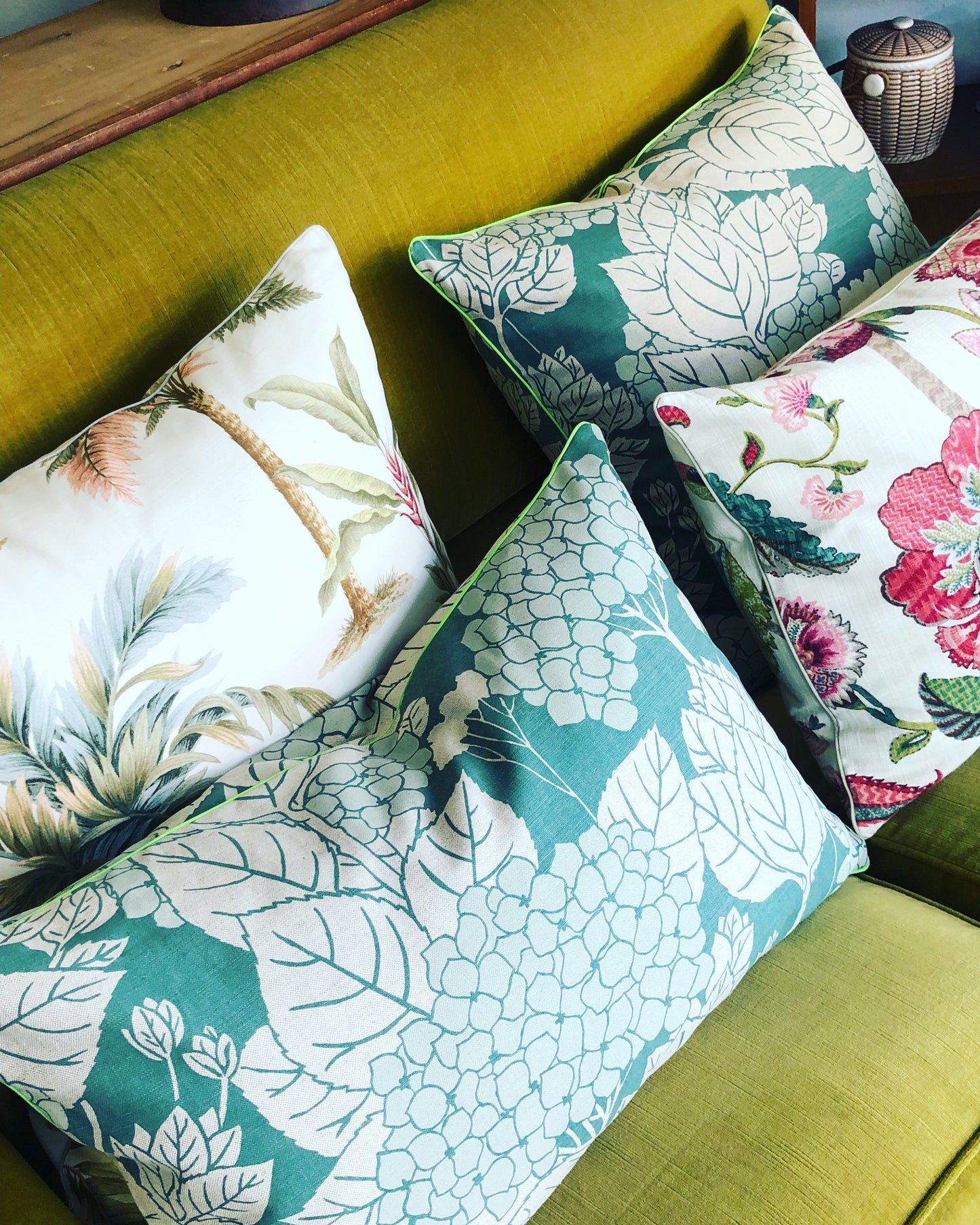 sage hydrangea cushions