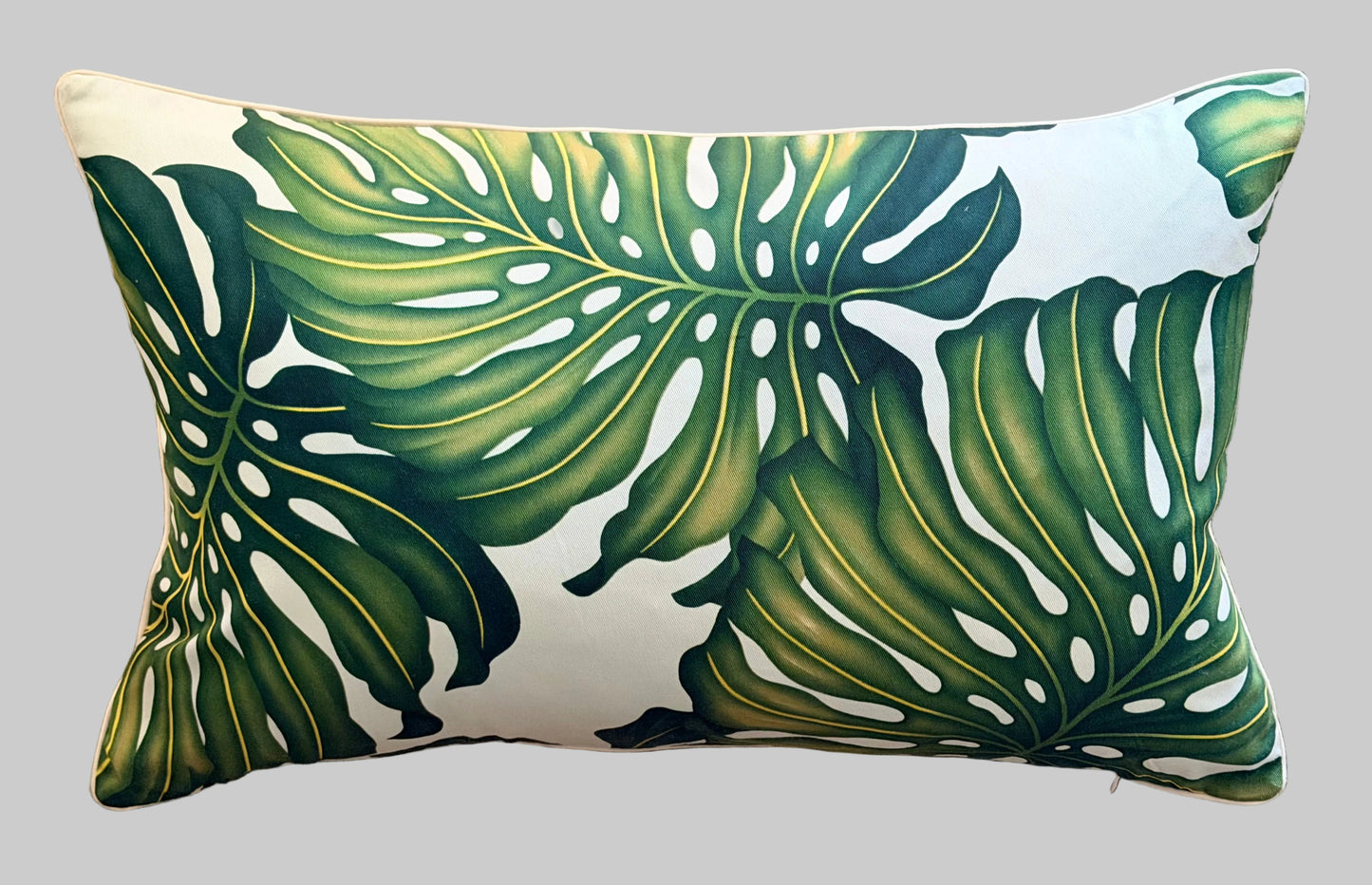 tropical retro monstera cushion