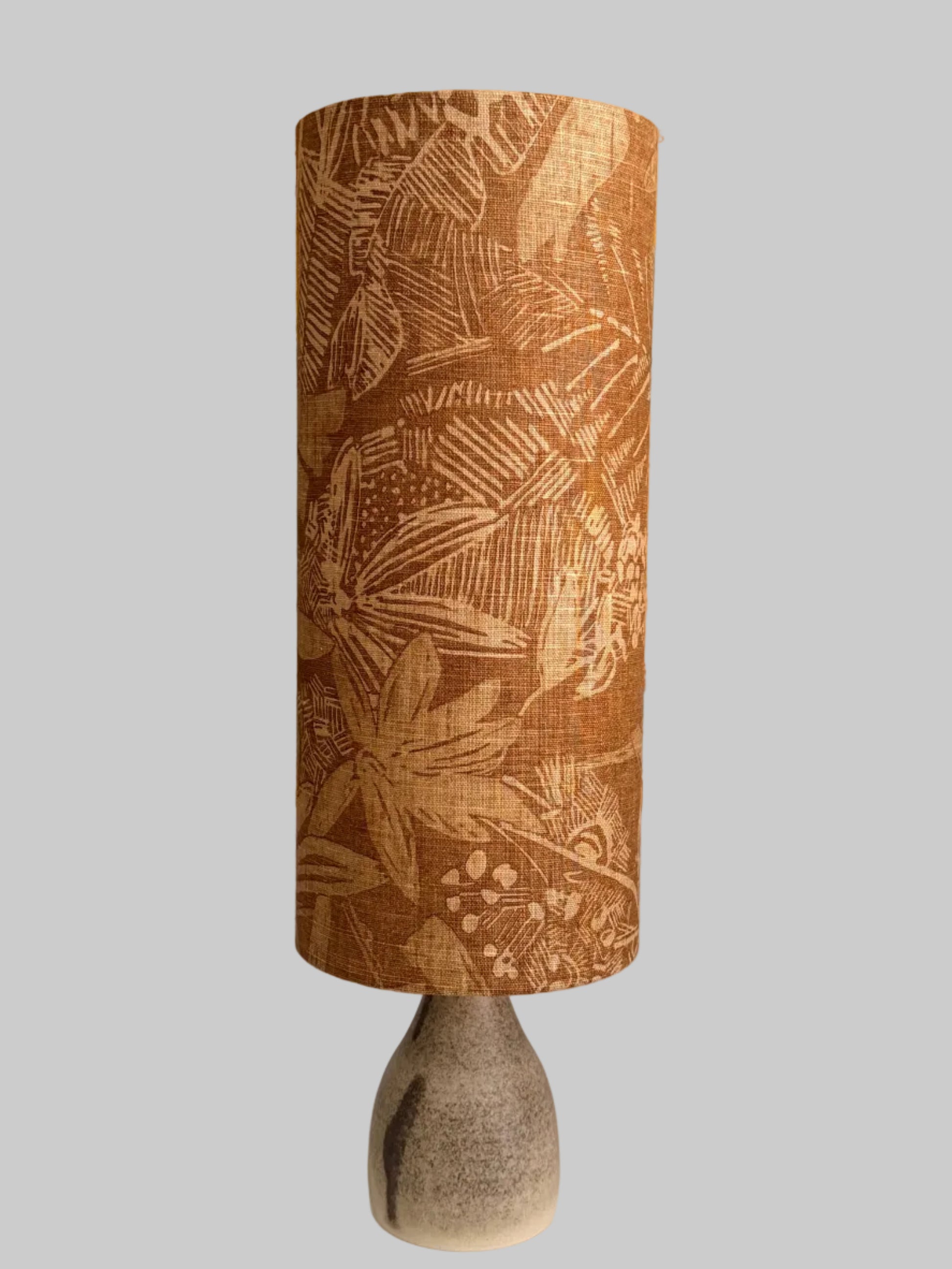 crackle glaze aj lamp with tabacco tiki lampshade