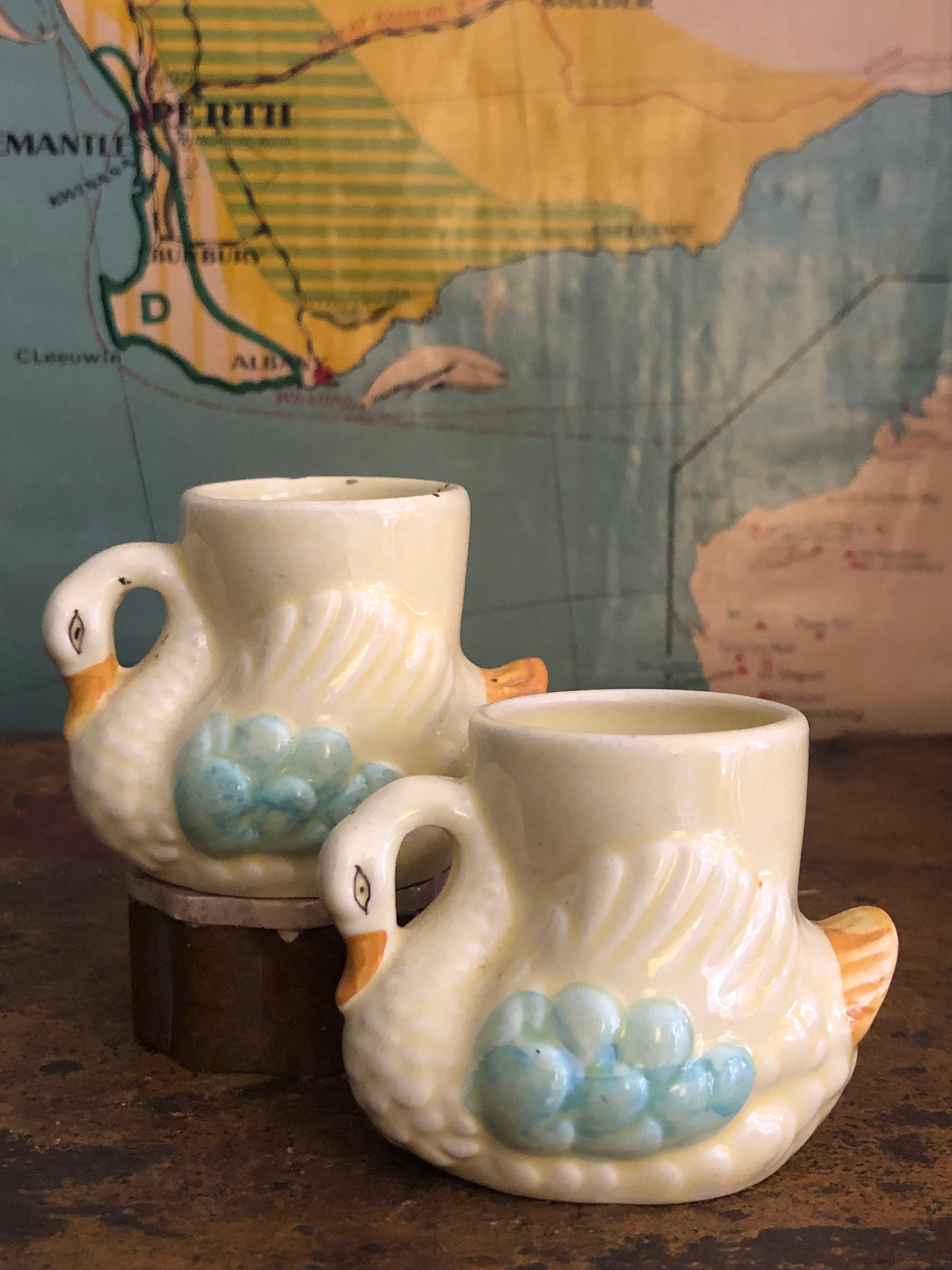 vintage retro swan egg cups x