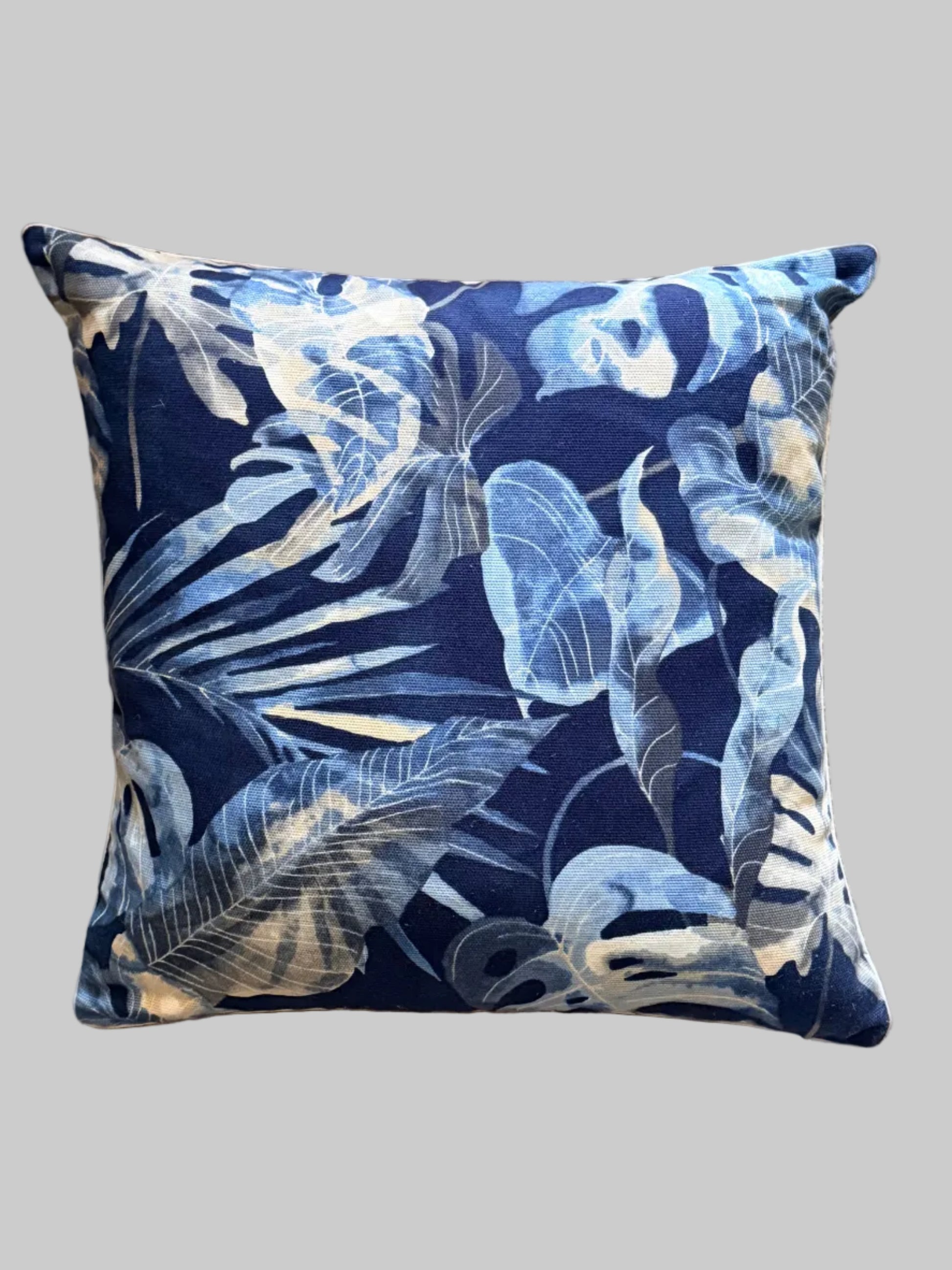 navy palm leaf cushion