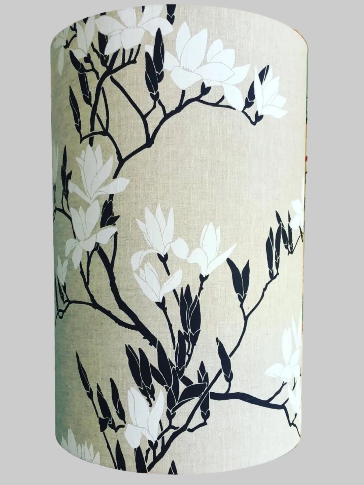 Handprinted Noel Lyons Magnolia linen lampshade
