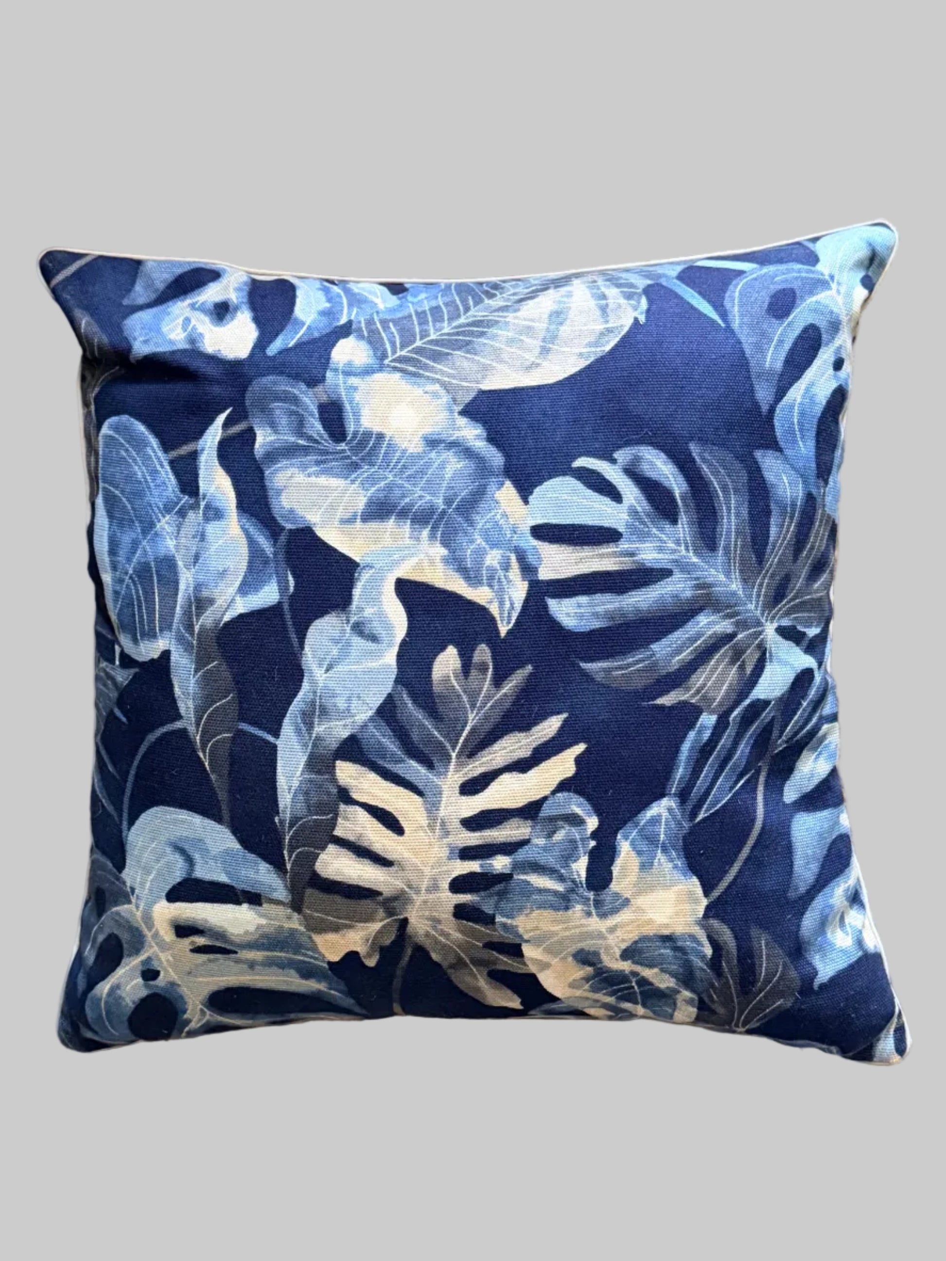 navy palm leaf cushion