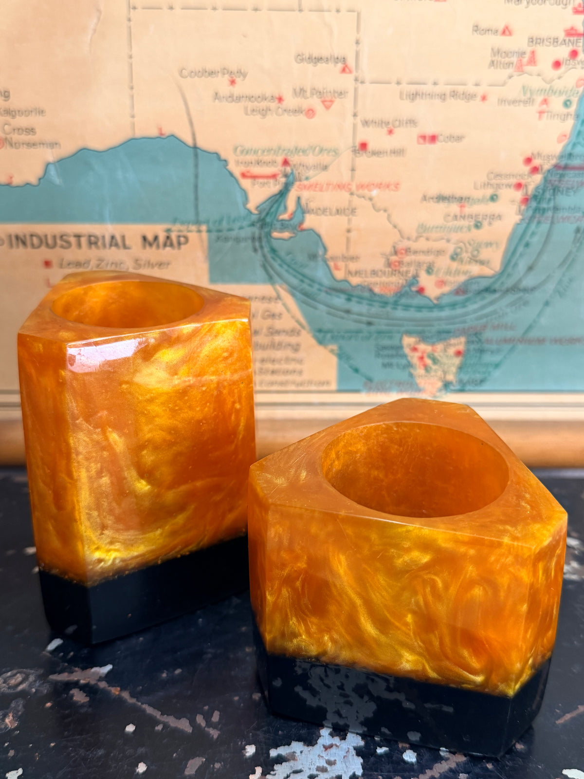 Art Deco Bakelite Pen Holders | Orange & Black