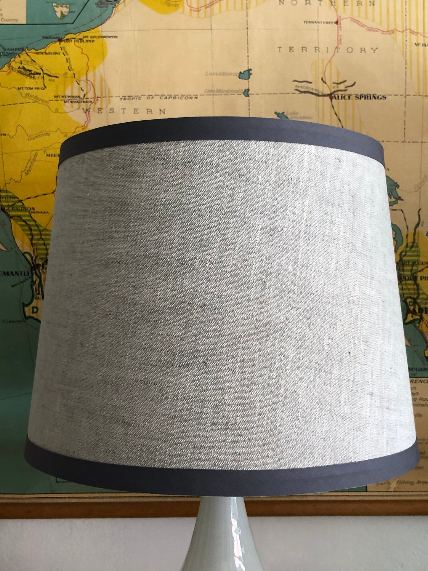 Tapered linen shade charcoal trim