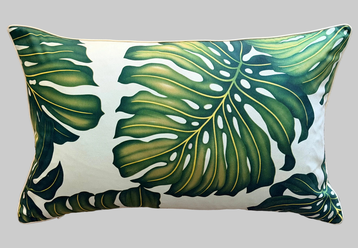 tropical retro monstera cushion