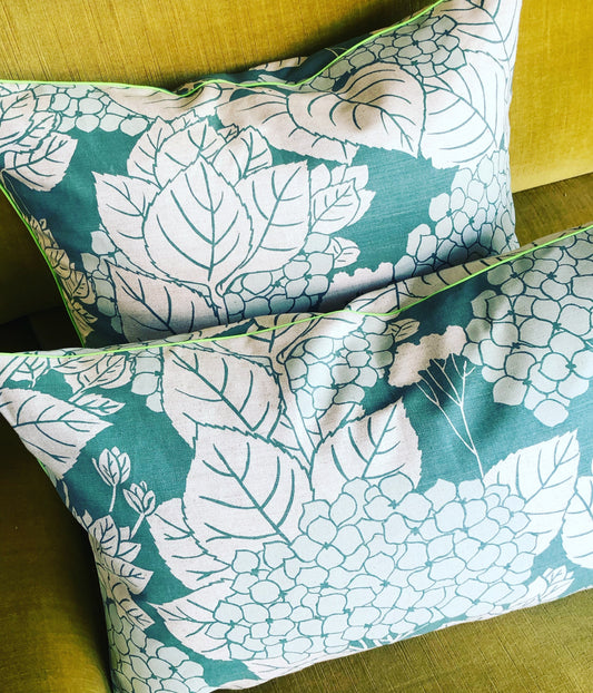 sage hydrangea cushions