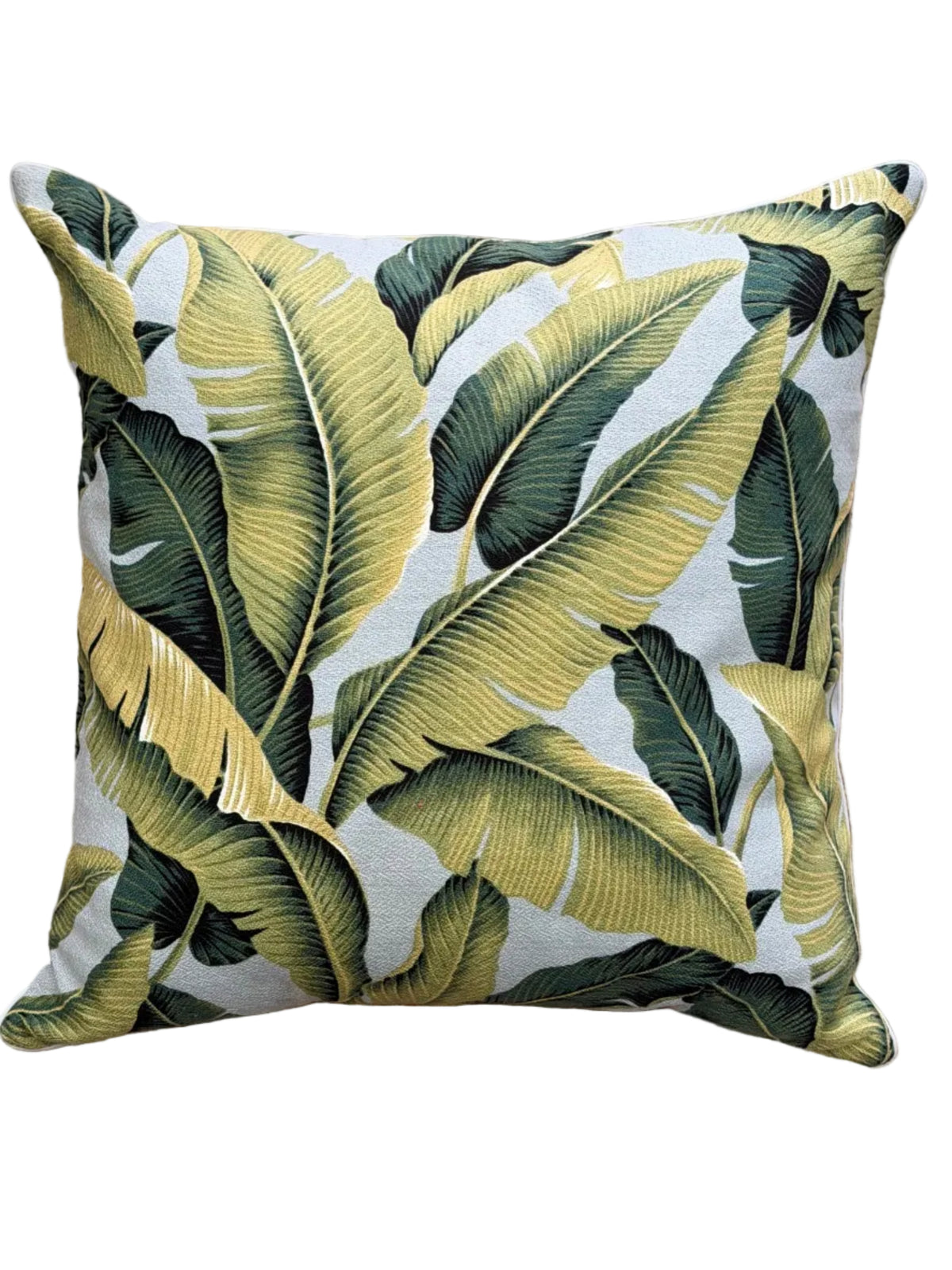 retro hawaiian silver barkcloth banana leaf cushion