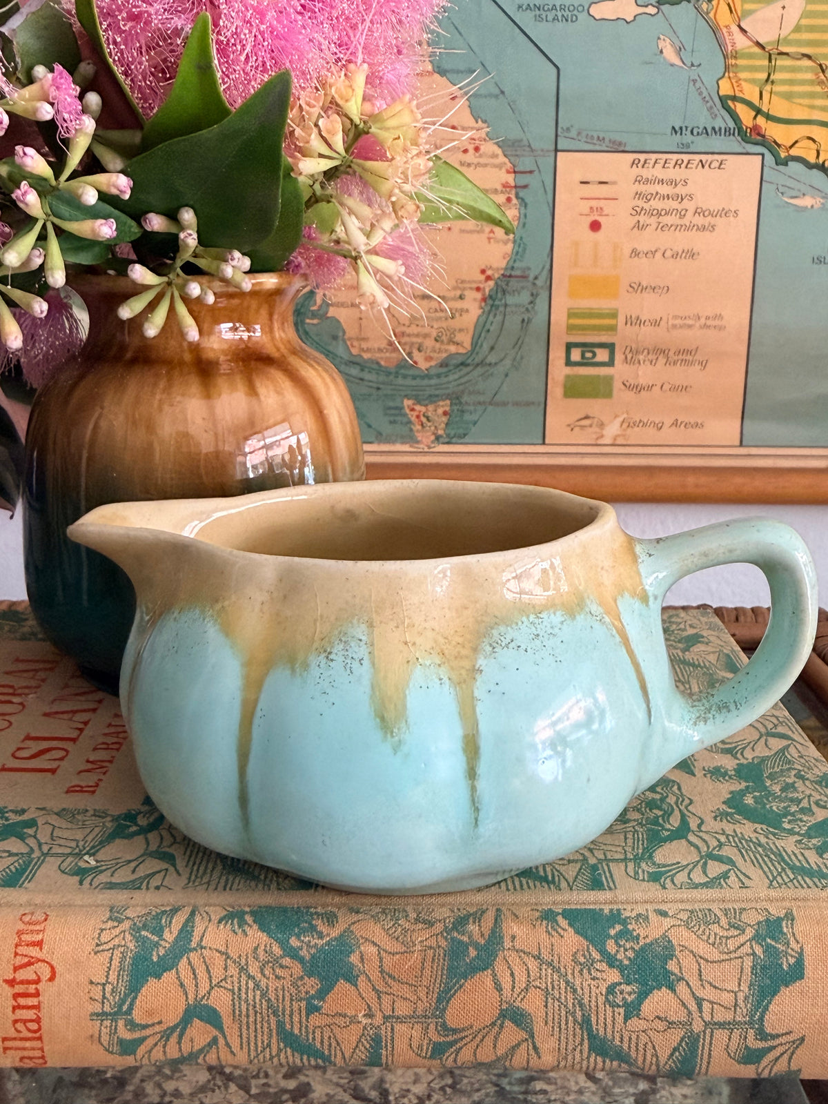Petite Aqua Milk Jug | Gold Drip Glaze