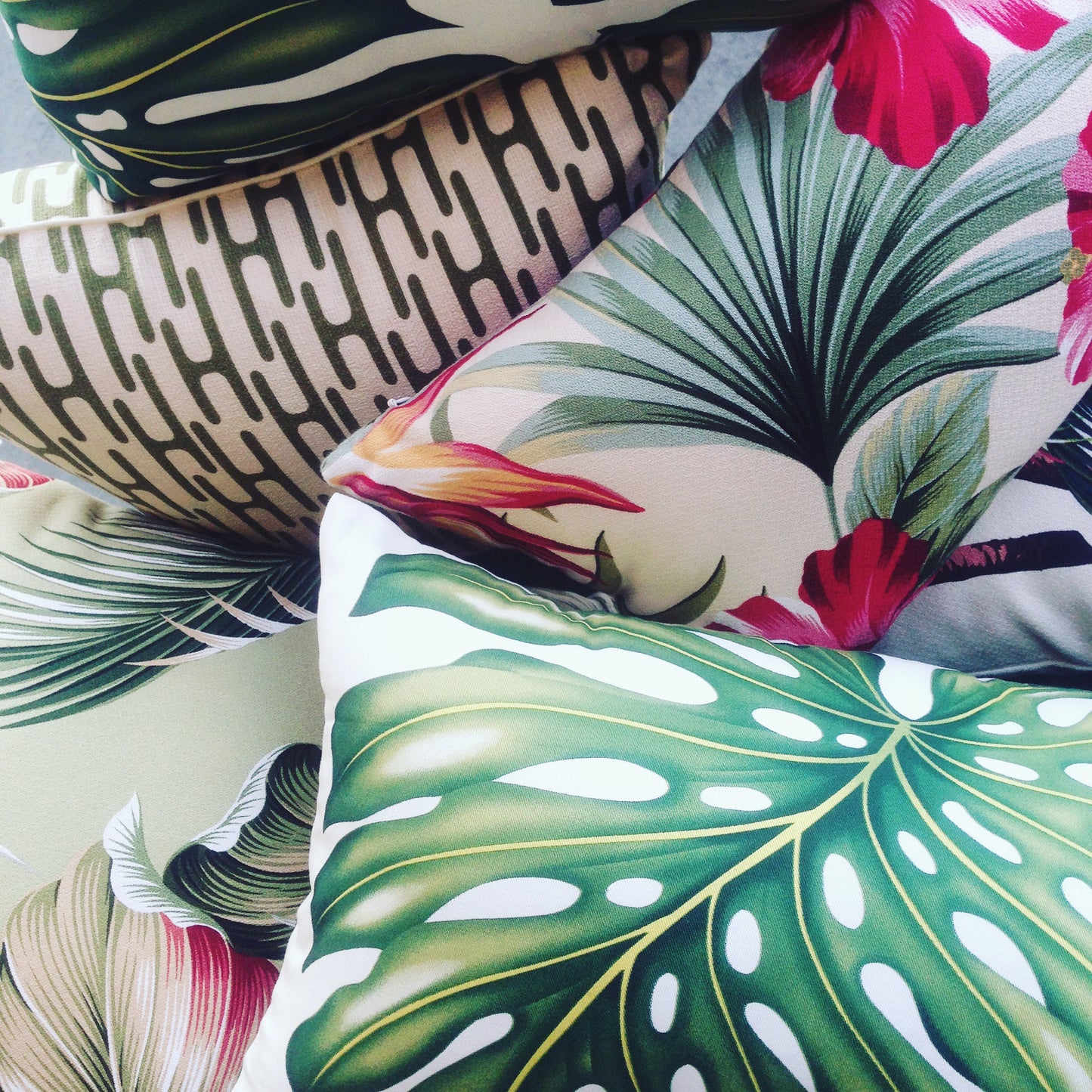 monstera palm leaf cushion