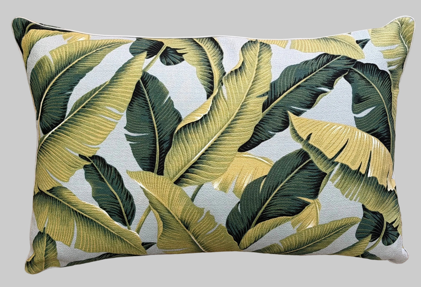 silver barkcloth banana leaf cushion