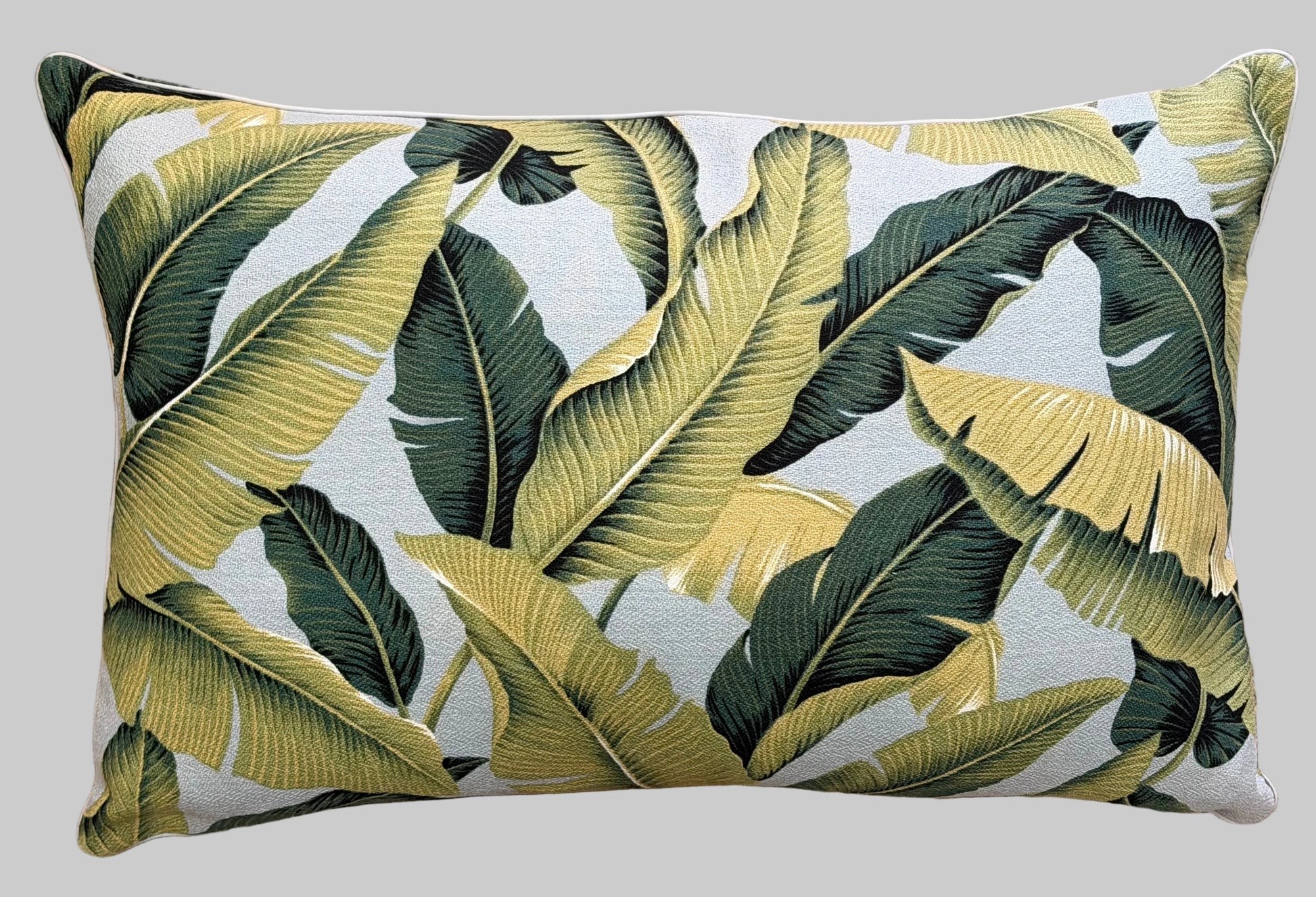 silver barkcloth banana leaf cushion