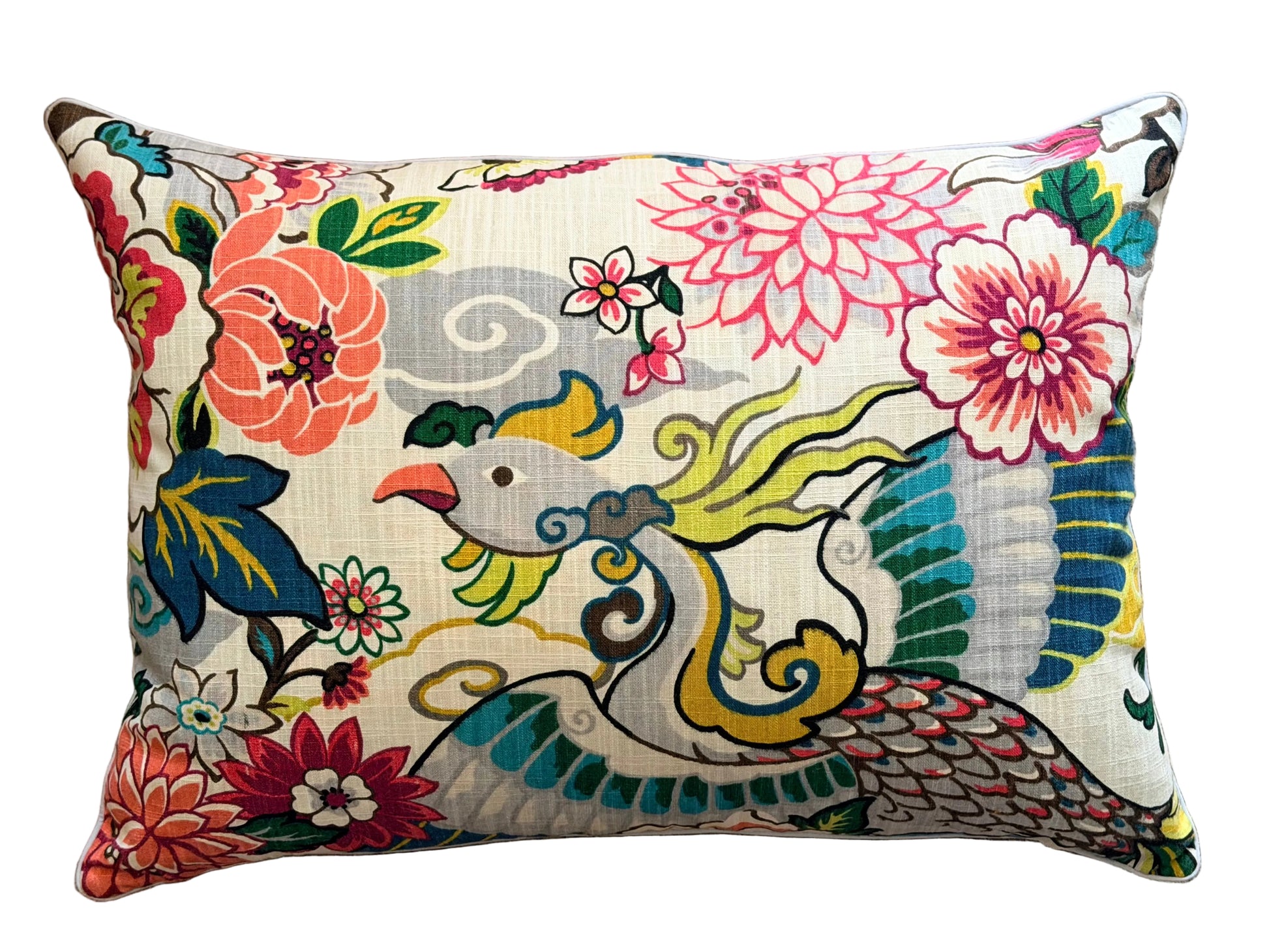 phoenix rising from large blooms lumbar cushion
