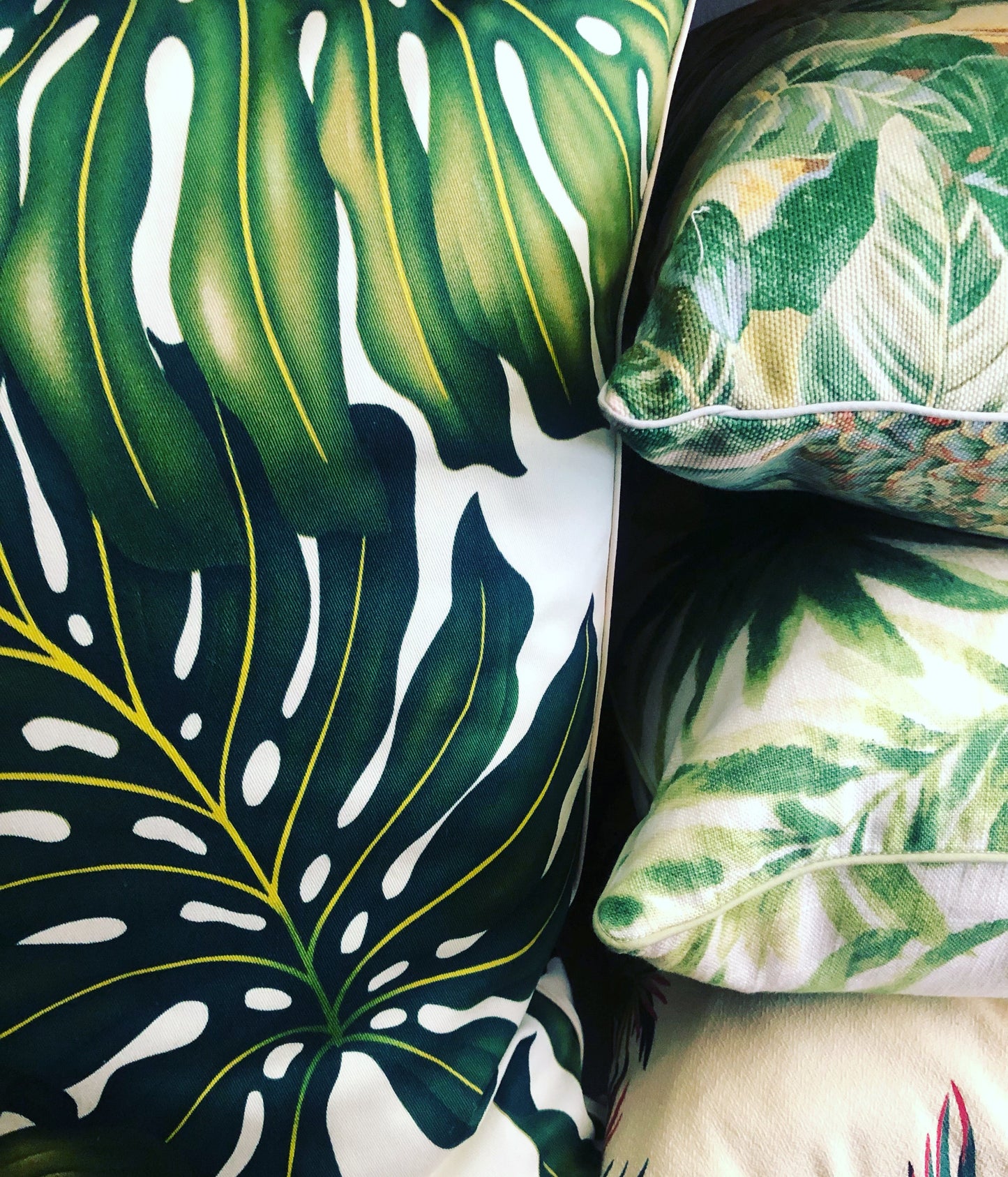 monstera palm leaf cushion