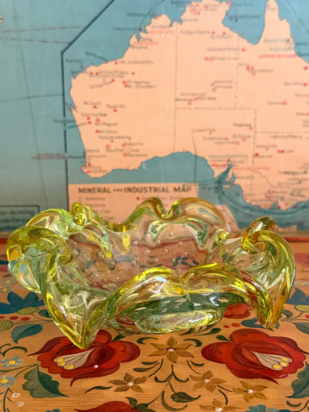 Chartreuse Murano Art Glass Bowl with Controlled Bubbles