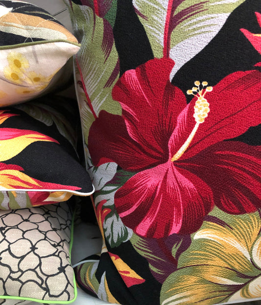 black bold hibiscus cushions