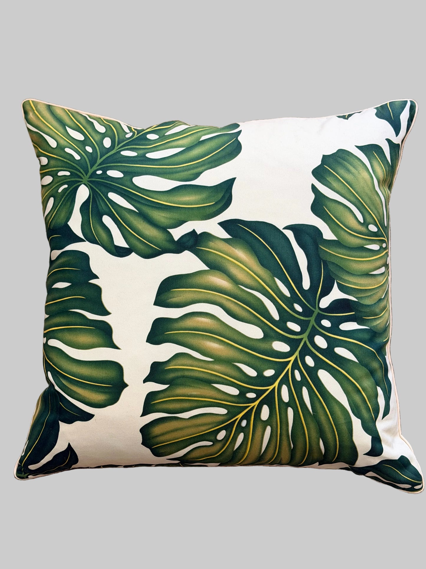 tropical retro monstera cushion