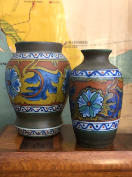 Pair Art Deco Gouda Vases