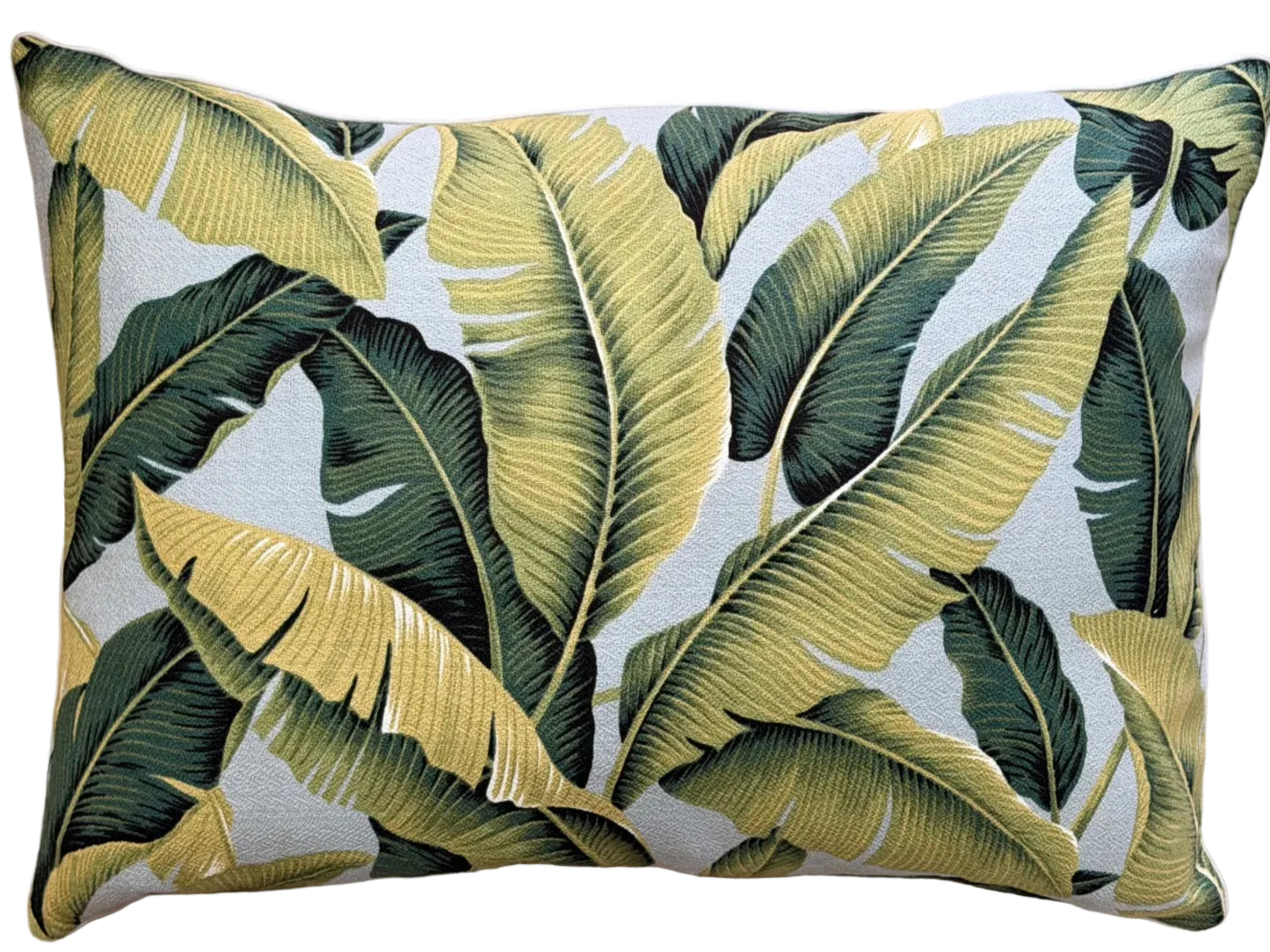 silver barkcloth banana leaf lumbar cushion