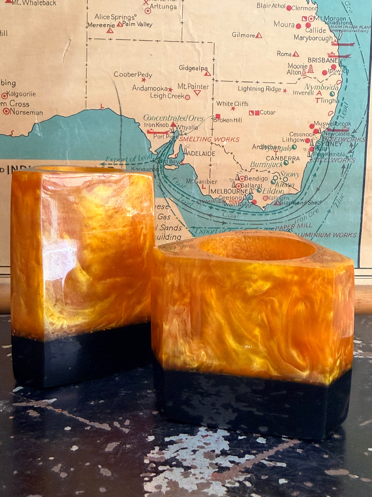 Art Deco Bakelite Pen Holders | Orange & Black
