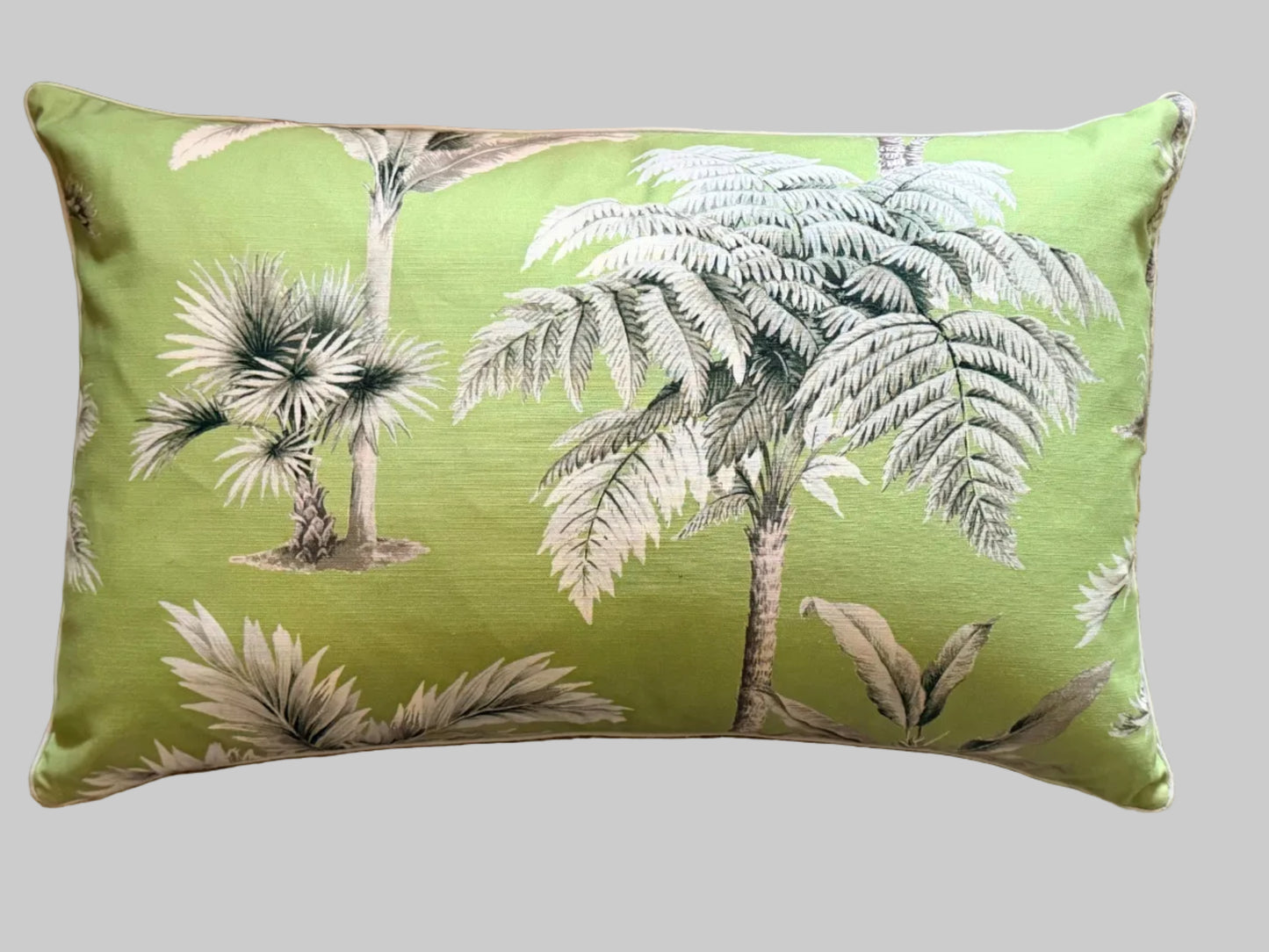 green vintage palm lumbar pillow