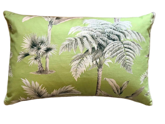 green vintage palm lumbar pillow