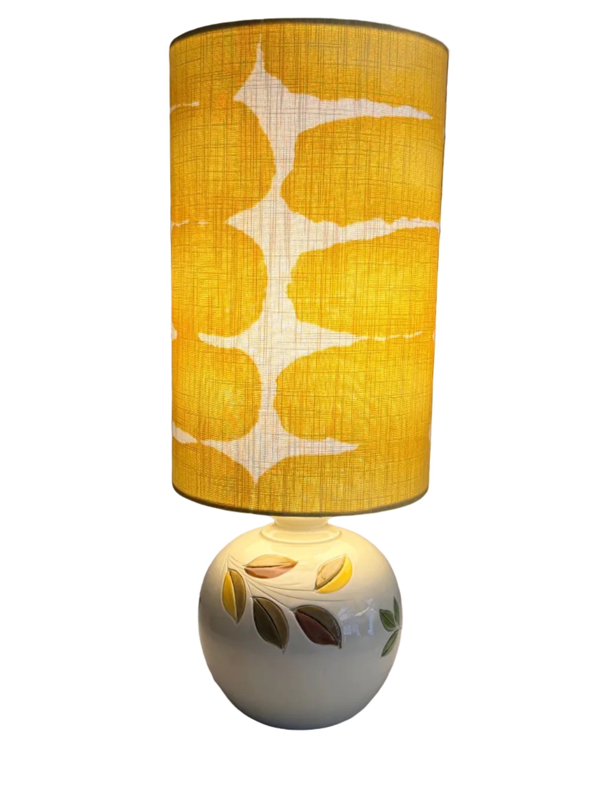 italian handpainted lamp with yellow shibori dot lampshade