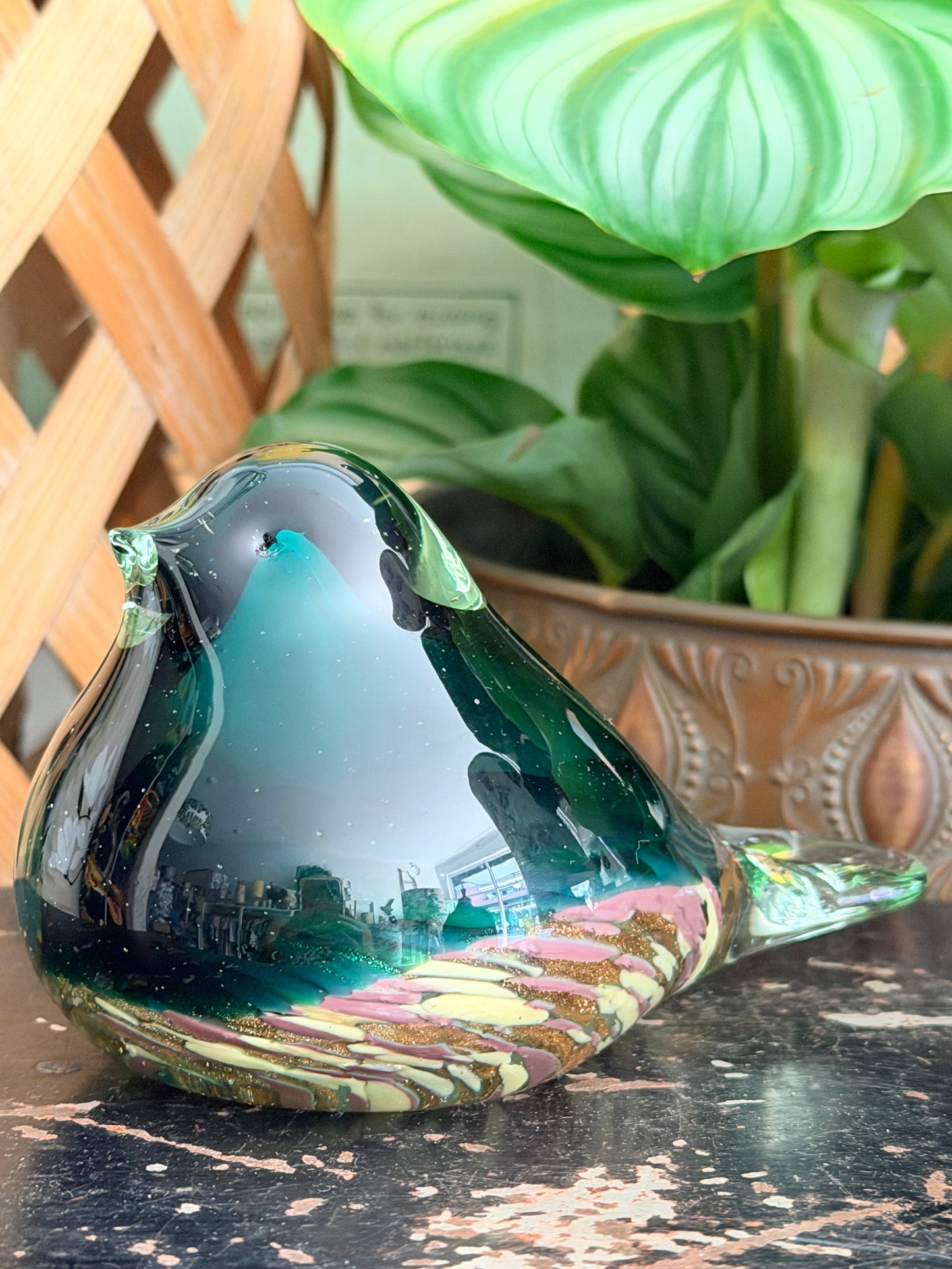 vintage green glass bird