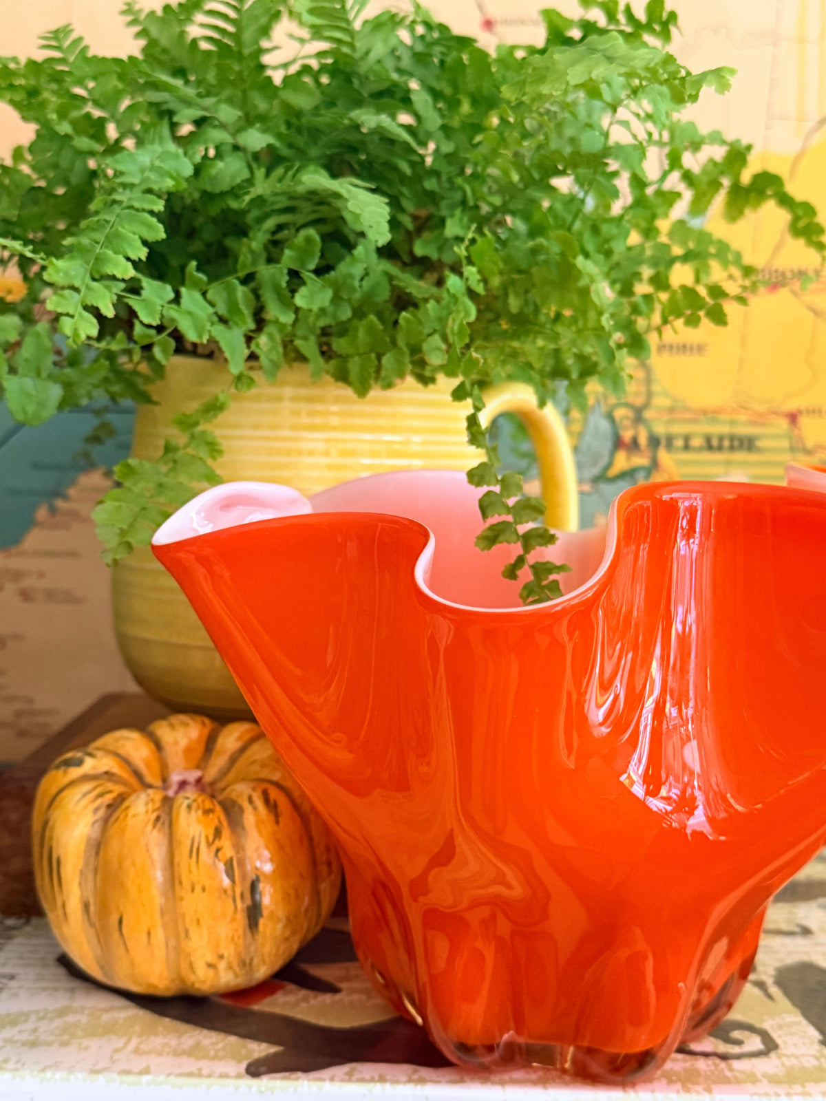 mid century orange handkerchief vase