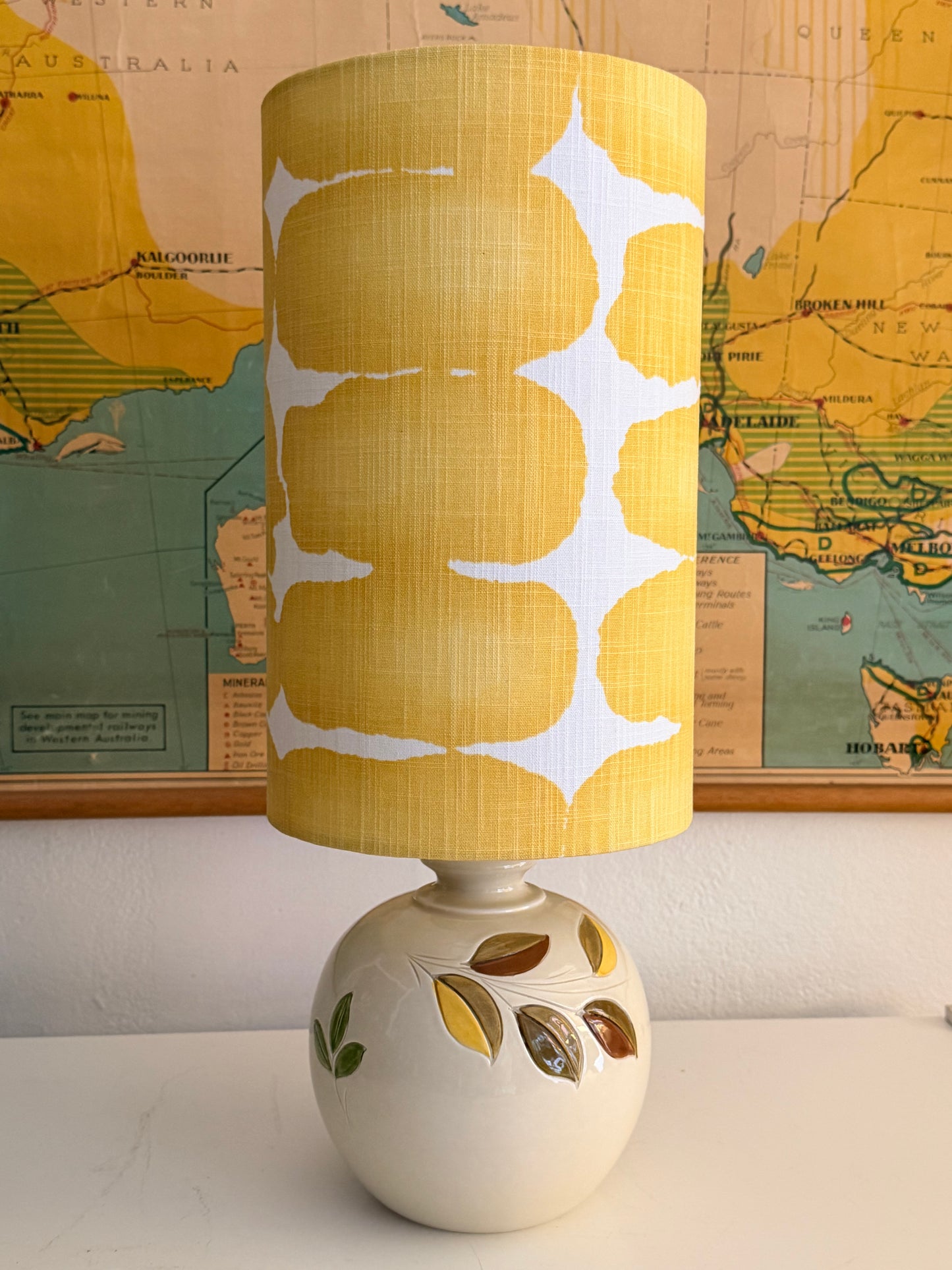 italian handpainted lamp with yellow shibori dot lampshade