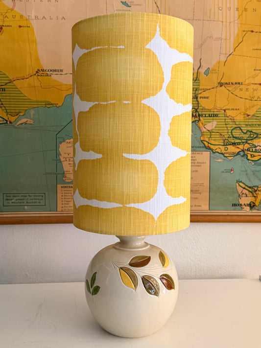 italian handpainted lamp with yellow shibori dot lampshade