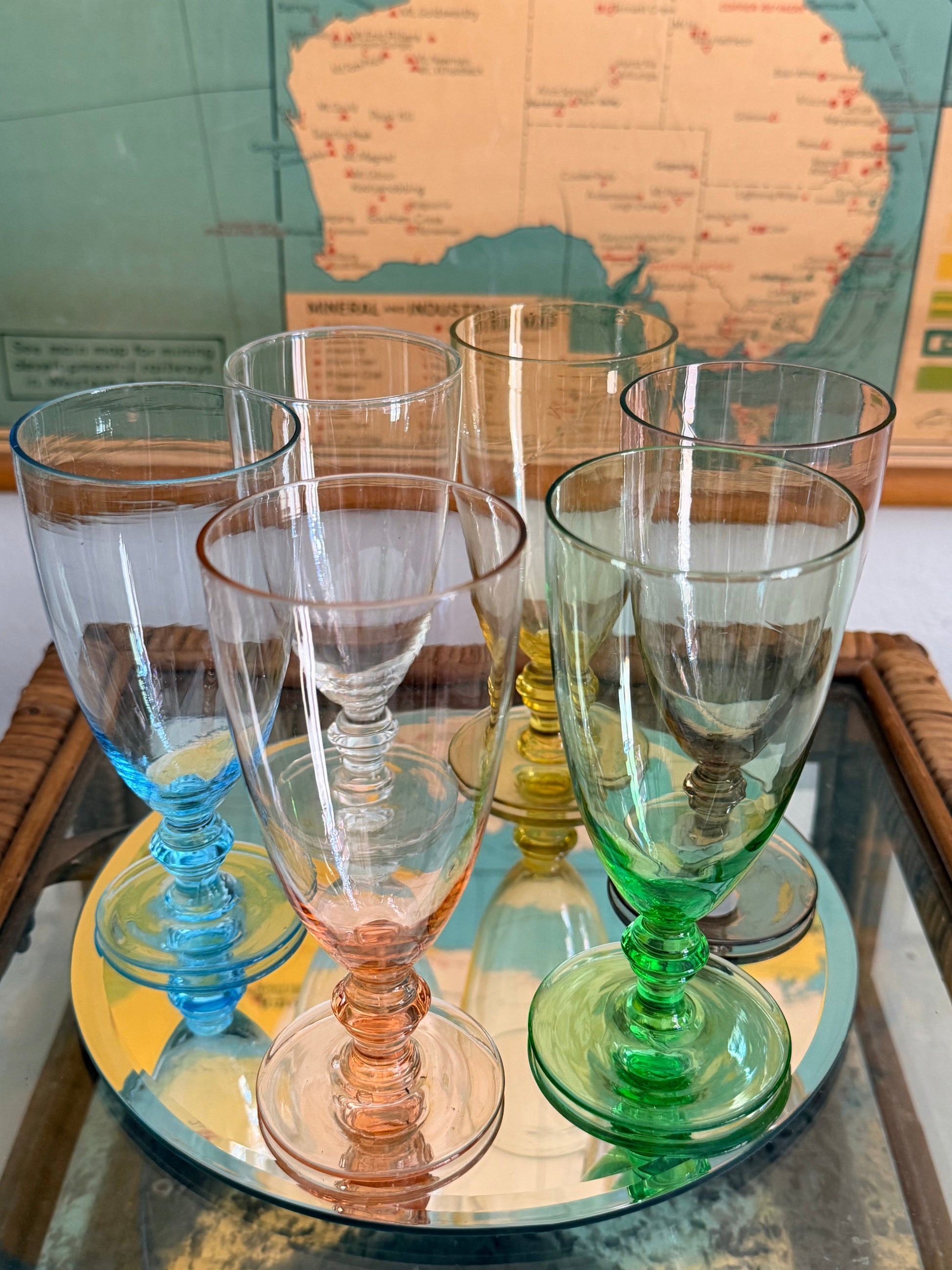 retro coloured wine glasses