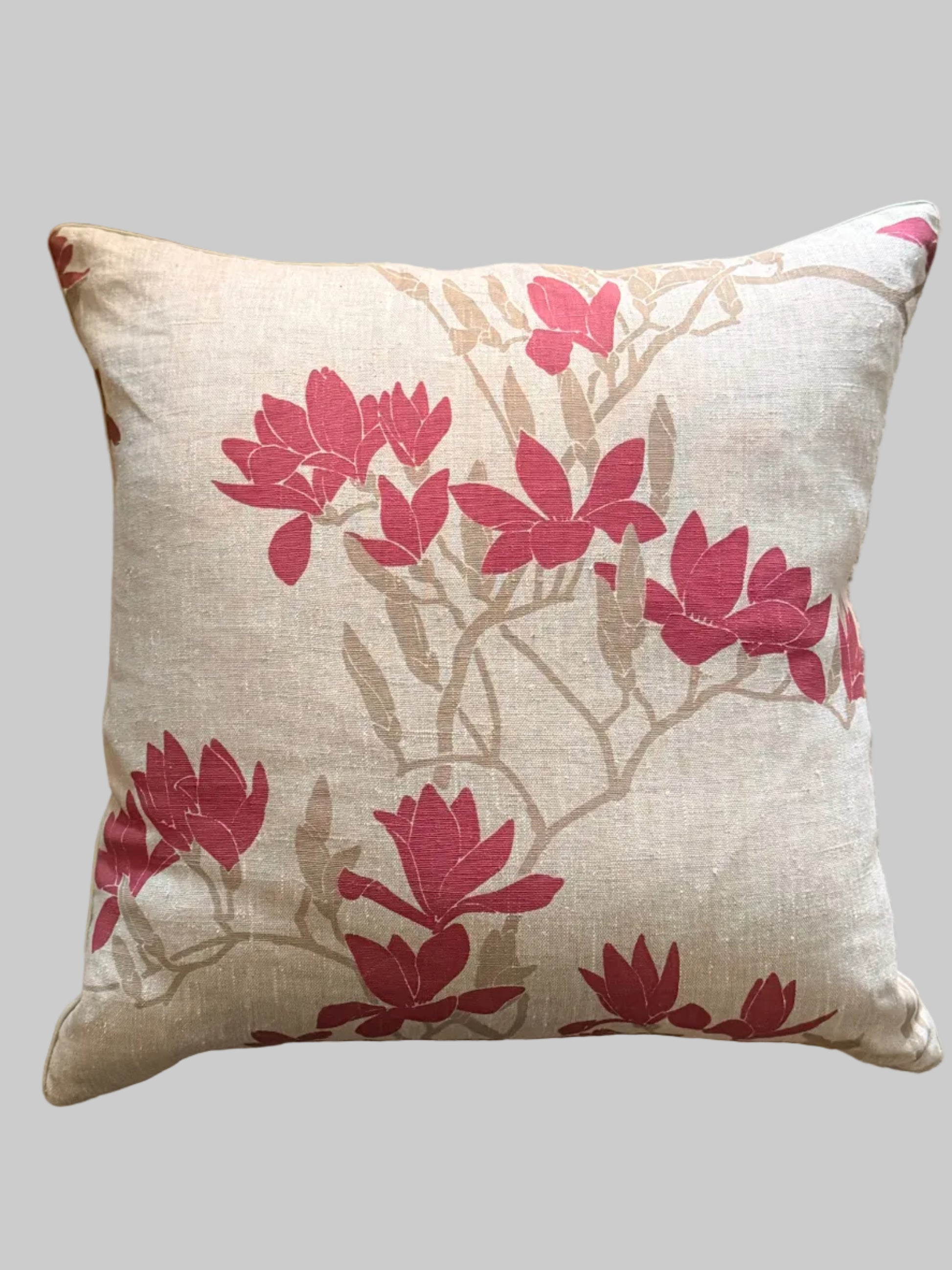 rose magnolia linen cushion