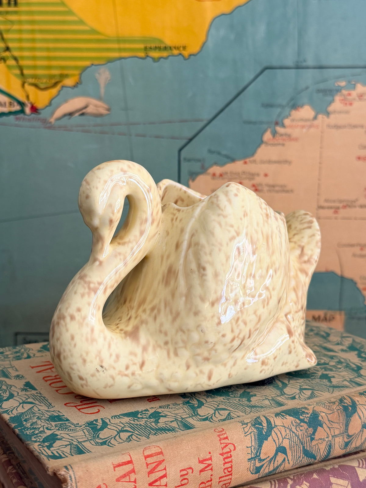 Vintage Pates Swan Planter | Butter Yellow
