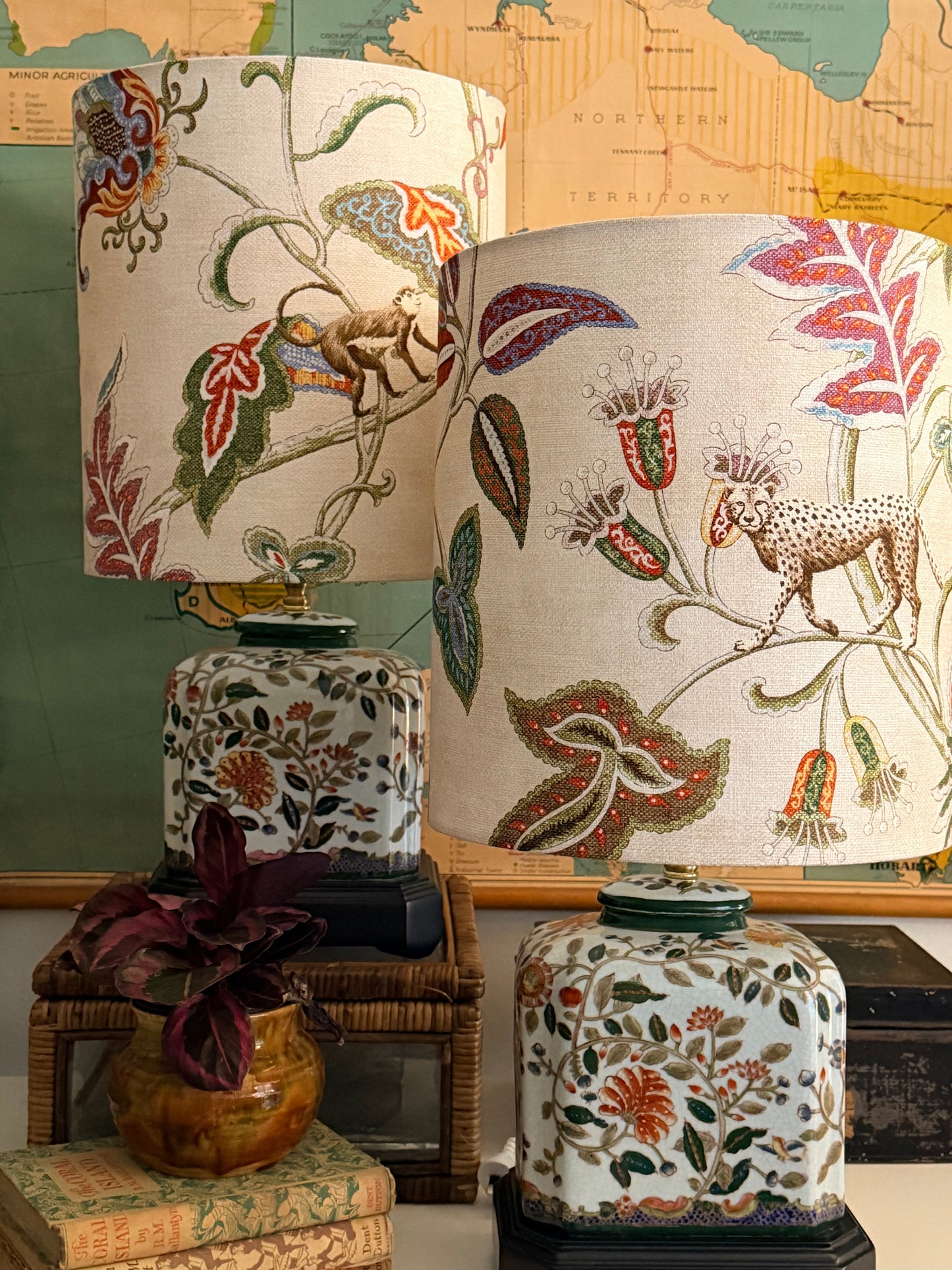 Pair Vintage Chinoiserie Table Lamps | 1960s British Hong Kong | Oatmeal Crackle Glaze