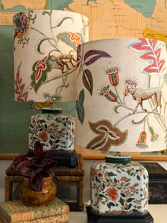 Pair Vintage Chinoiserie Table Lamps | 1960s British Hong Kong | Oatmeal Crackle Glaze