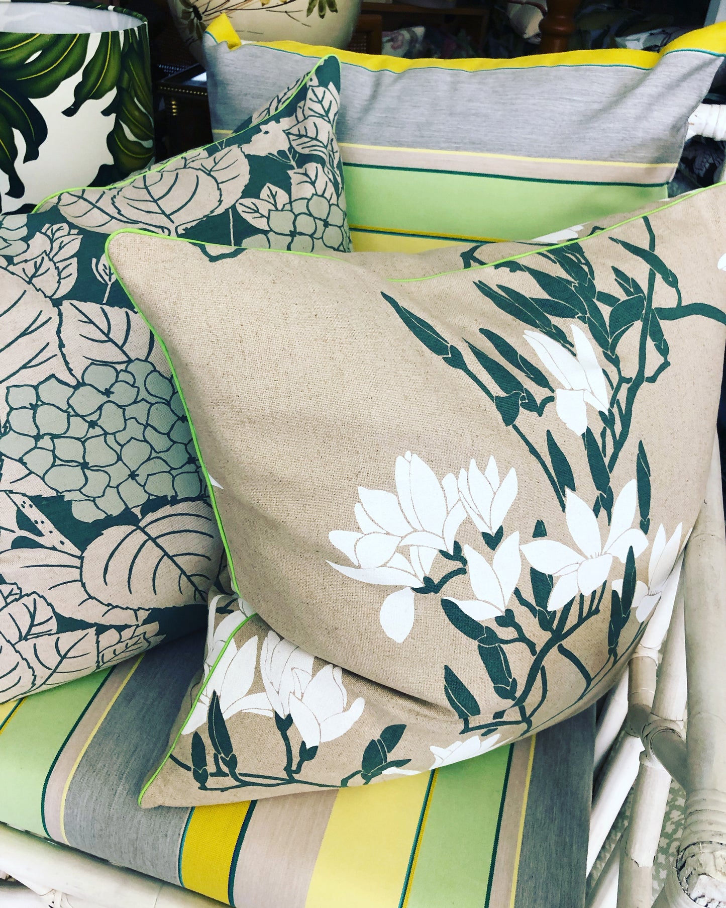 sage hydrangea cushions